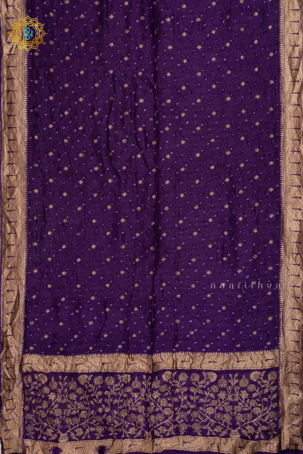 Purple Semi Tussar Silk Saree With Tie and Dye Bandini
