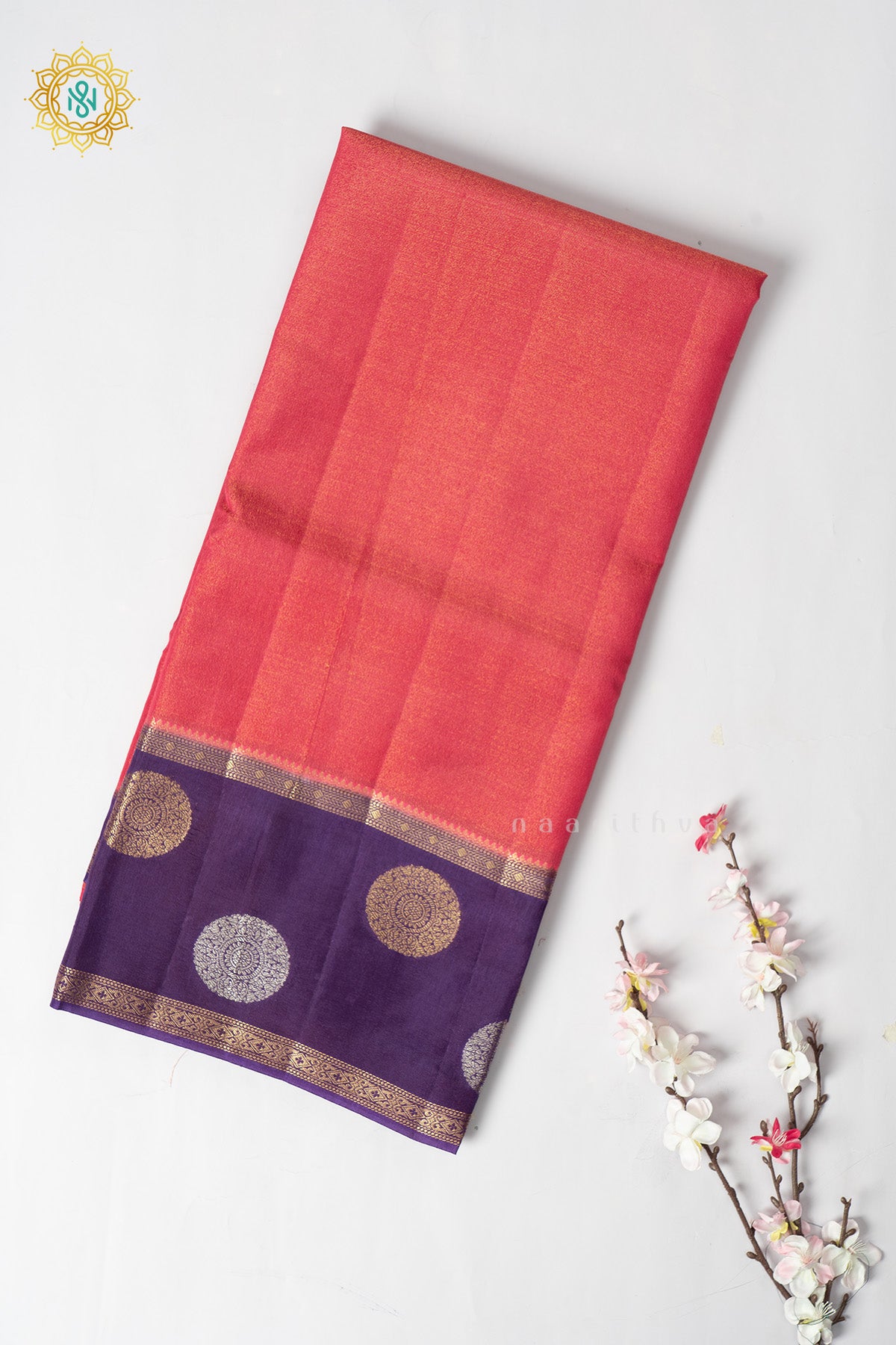 Pink with Purple Semi Crepe Silk Saree with Tissue Body and Zari Gap Border, Pallu