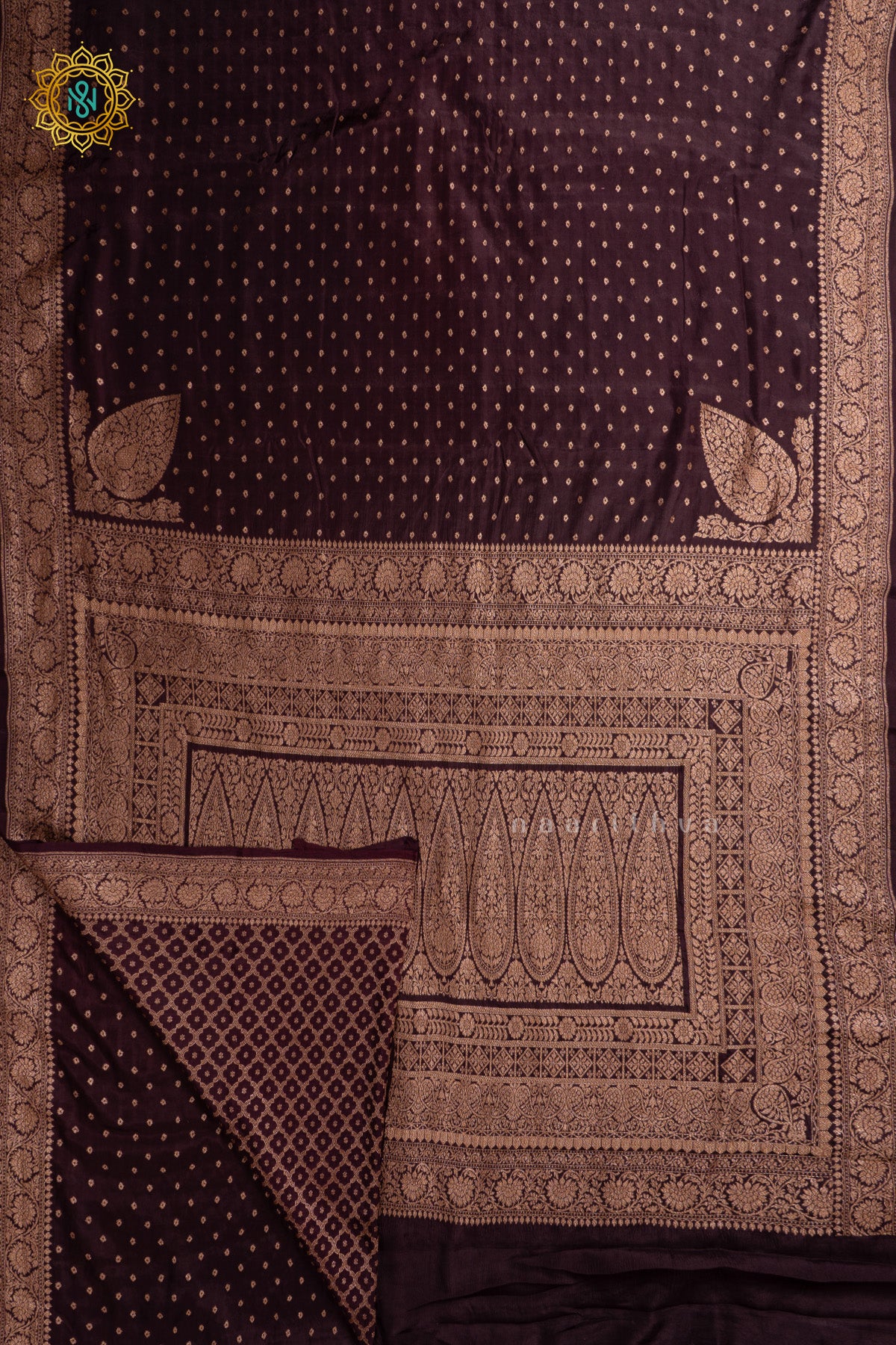 Deep Wine Pure Banarasi Crepe Silk Allover Zari Geometric Weaves and Woven Border