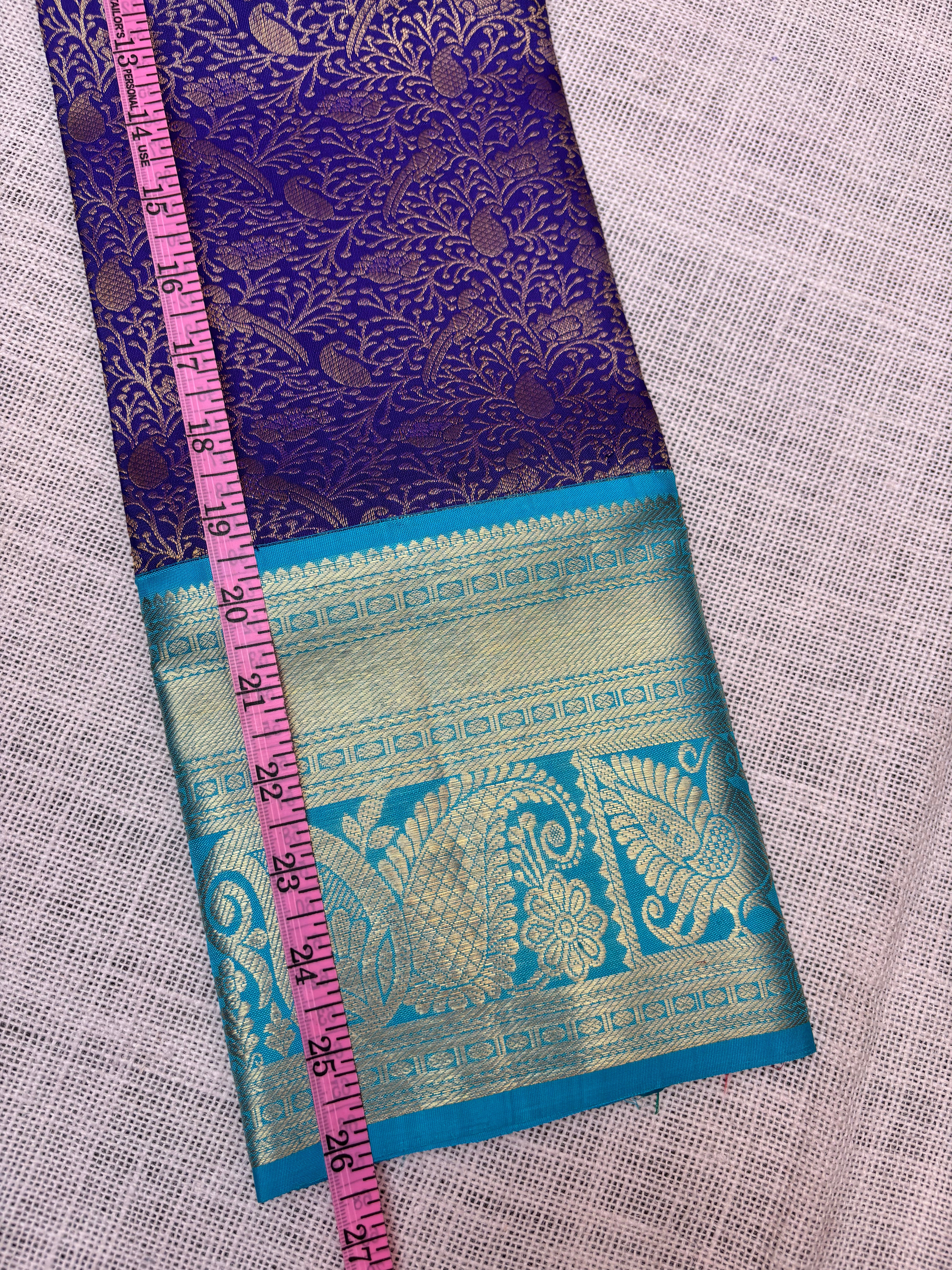 Royal Blue with Sky Blue Pure Kanjivaram Silk Unstitched Kids’ Lehenga Fabric with All-Over Zari Brocade and Zari Border