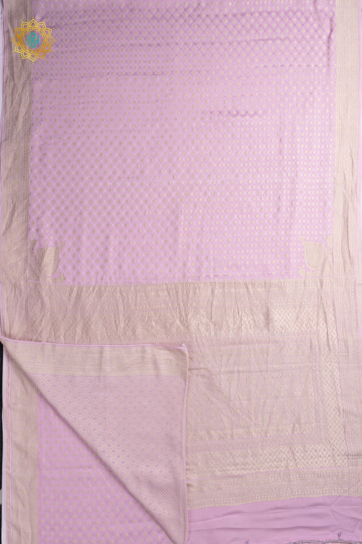 Lavender Pure Banarasi Crepe Silk Allover Zari Geometric Weaves and Woven Border