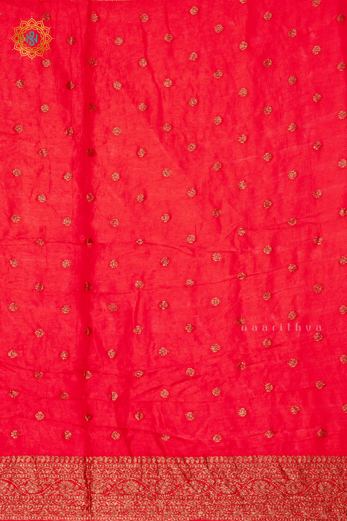 Red Semi Tussar Silk Saree With Tie and Dye Bandini