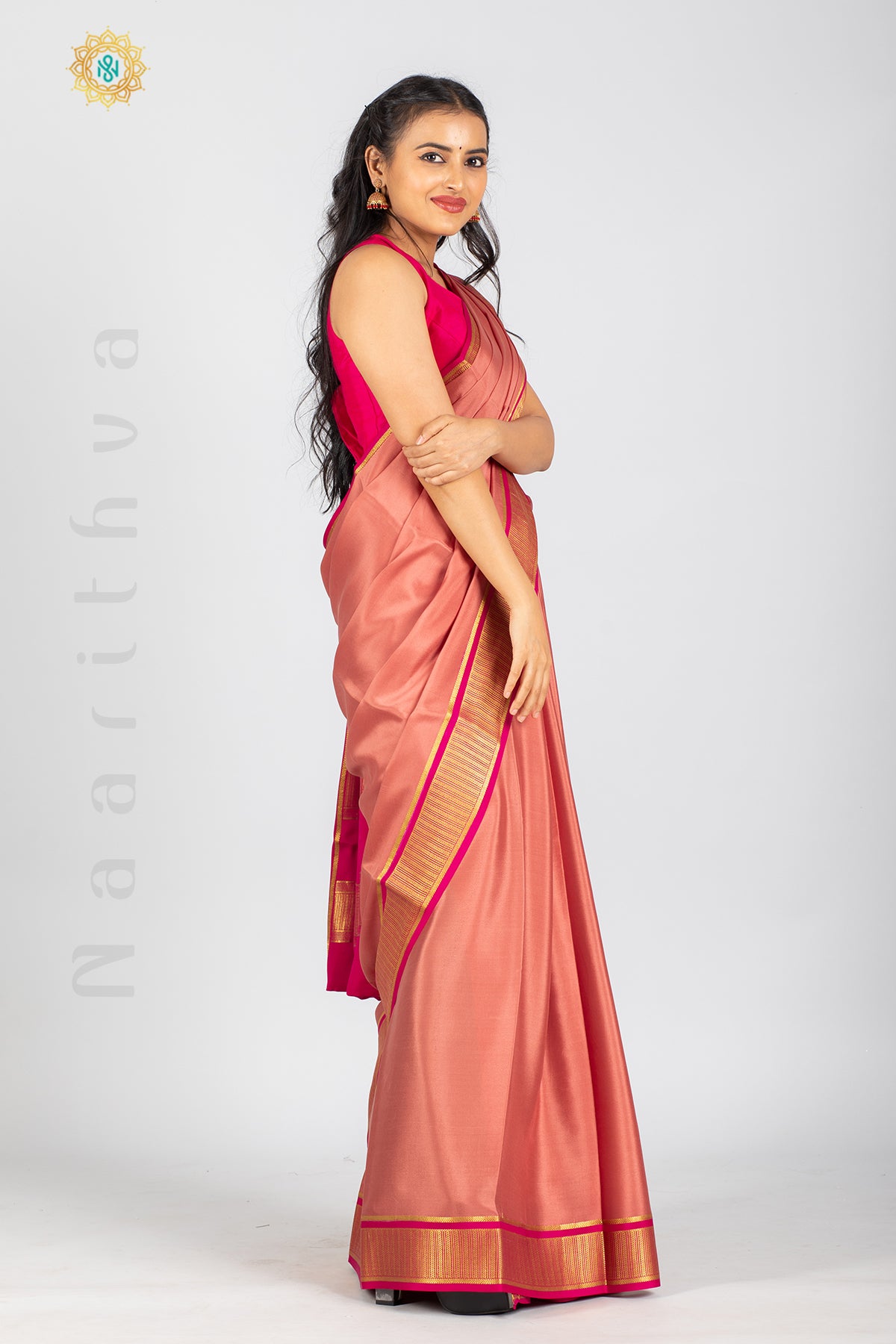 MAUVE WITH PINK - PURE MYSORE CREPE SILK WITH PLAIN BODY AND CONTRAST BORDER