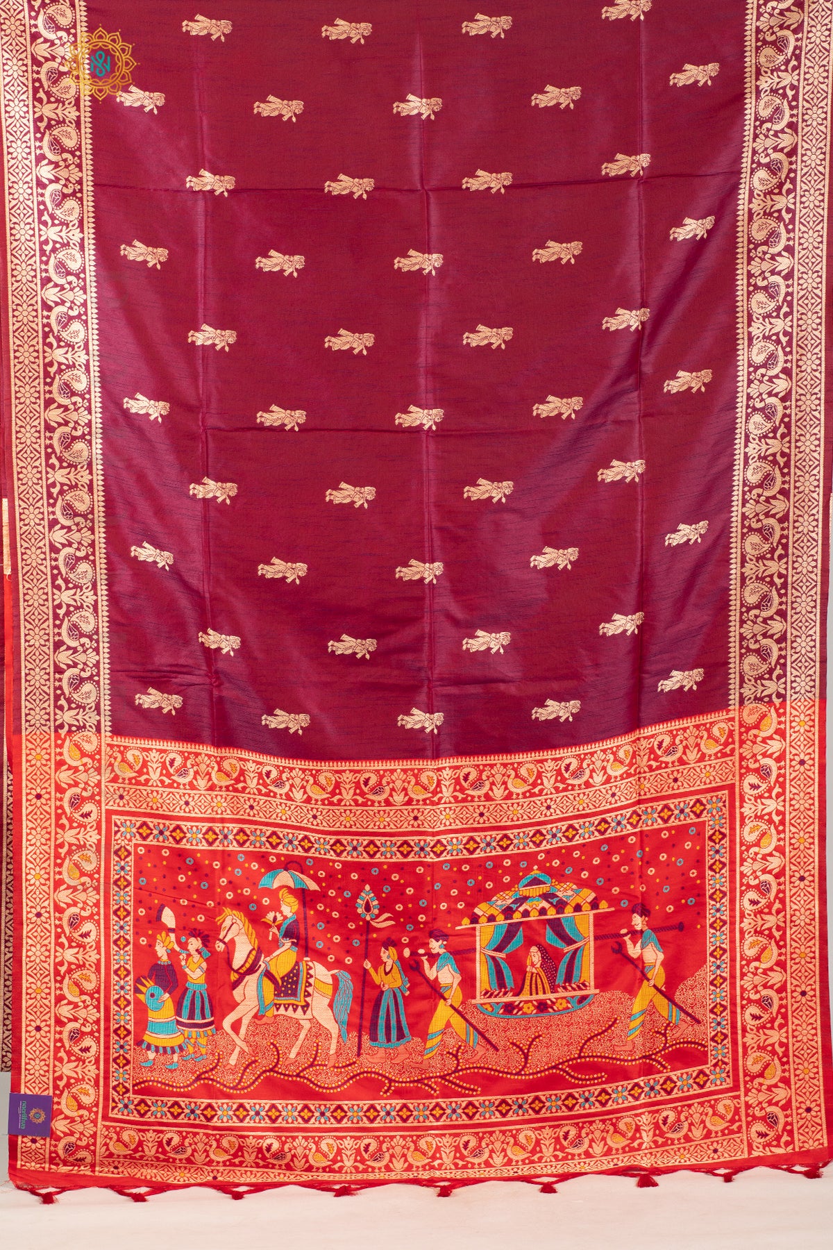 MAGENTA WITH RED - COTTON BLEND WITH THREAD WOVEN MOTIFS & CONTRAST PALLU WITH BARAAT WEAVING