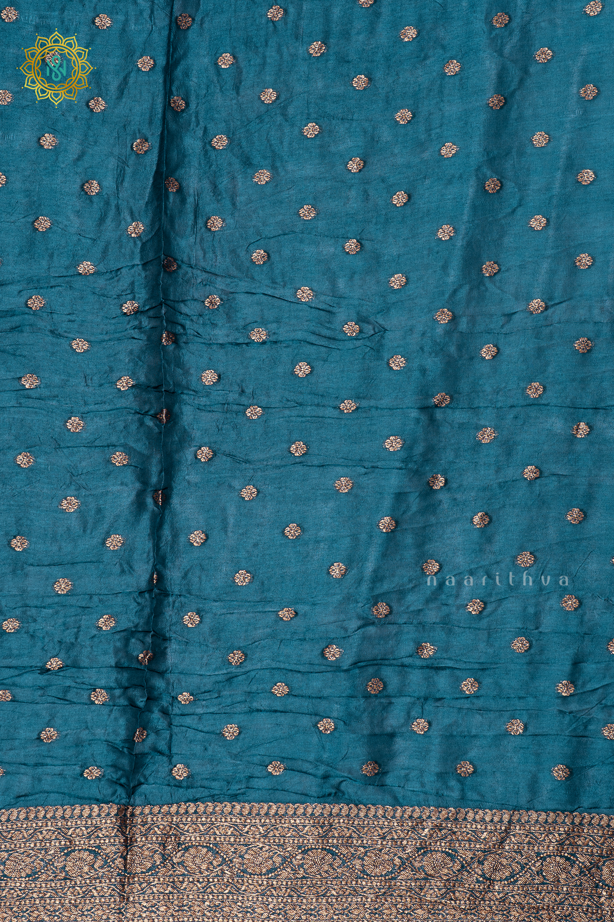 Peacock Blue Semi Tussar Silk Saree With Tie and Dye Bandini