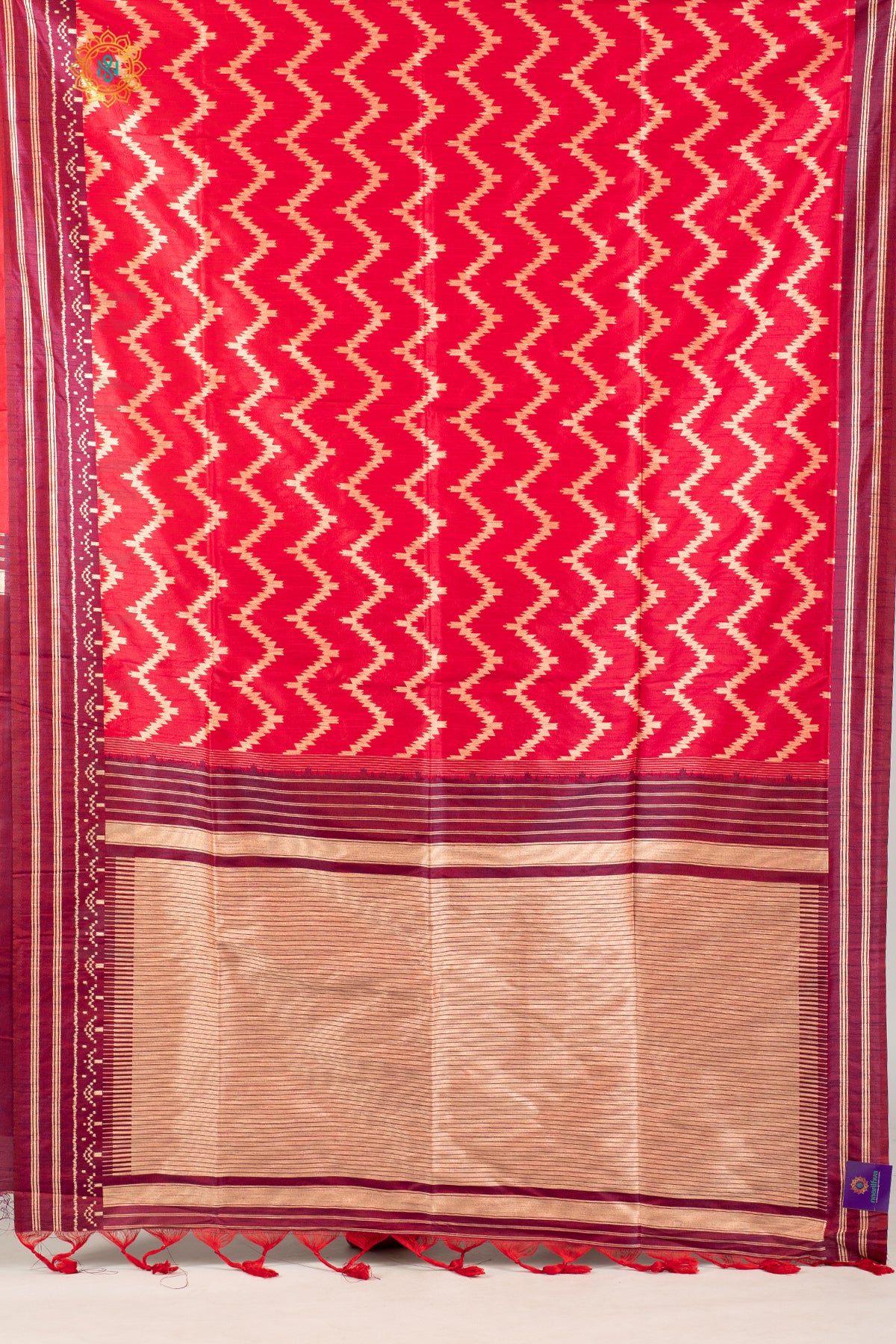 REDDISH PINK WITH MAGENTA - SEMI RAW SILK WITH THREAD WOVEN IKAT WEAVES & CONTRAST BORDER