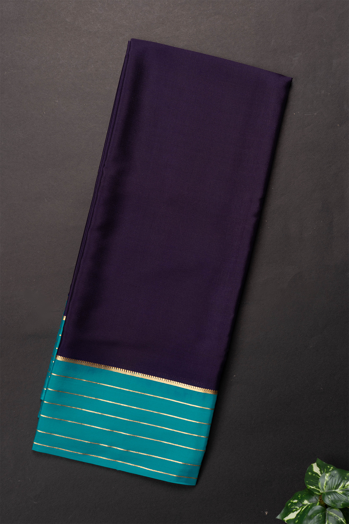 NAVY BLUE WITH AQUA BLUE - PURE MYSORE CREPE SILK