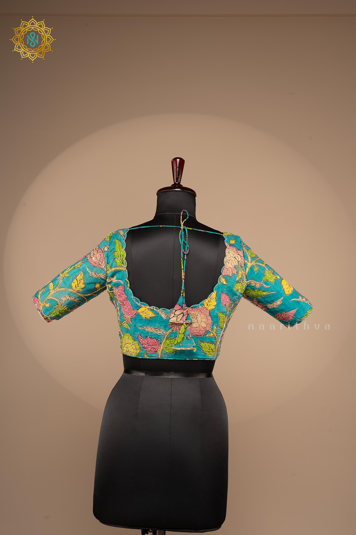 Aqua Blue - Pure Silk With Hand Painted Pen Kalamkari Readymade Blouse