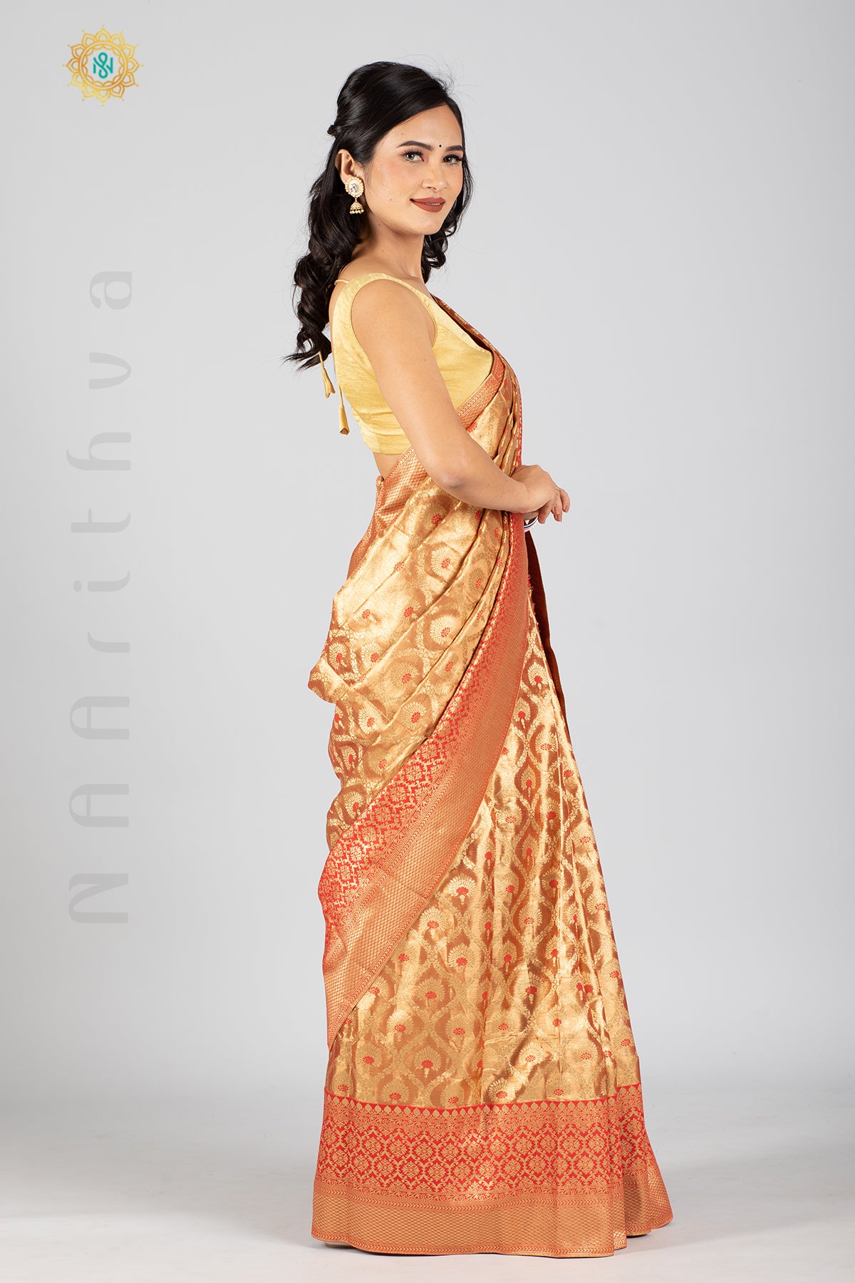 TISSUE SILK IN MEENA BUTTAS ALLOVER THE BODY WITH ZARI WOVEN PALLU & TISSUE BLOUSE