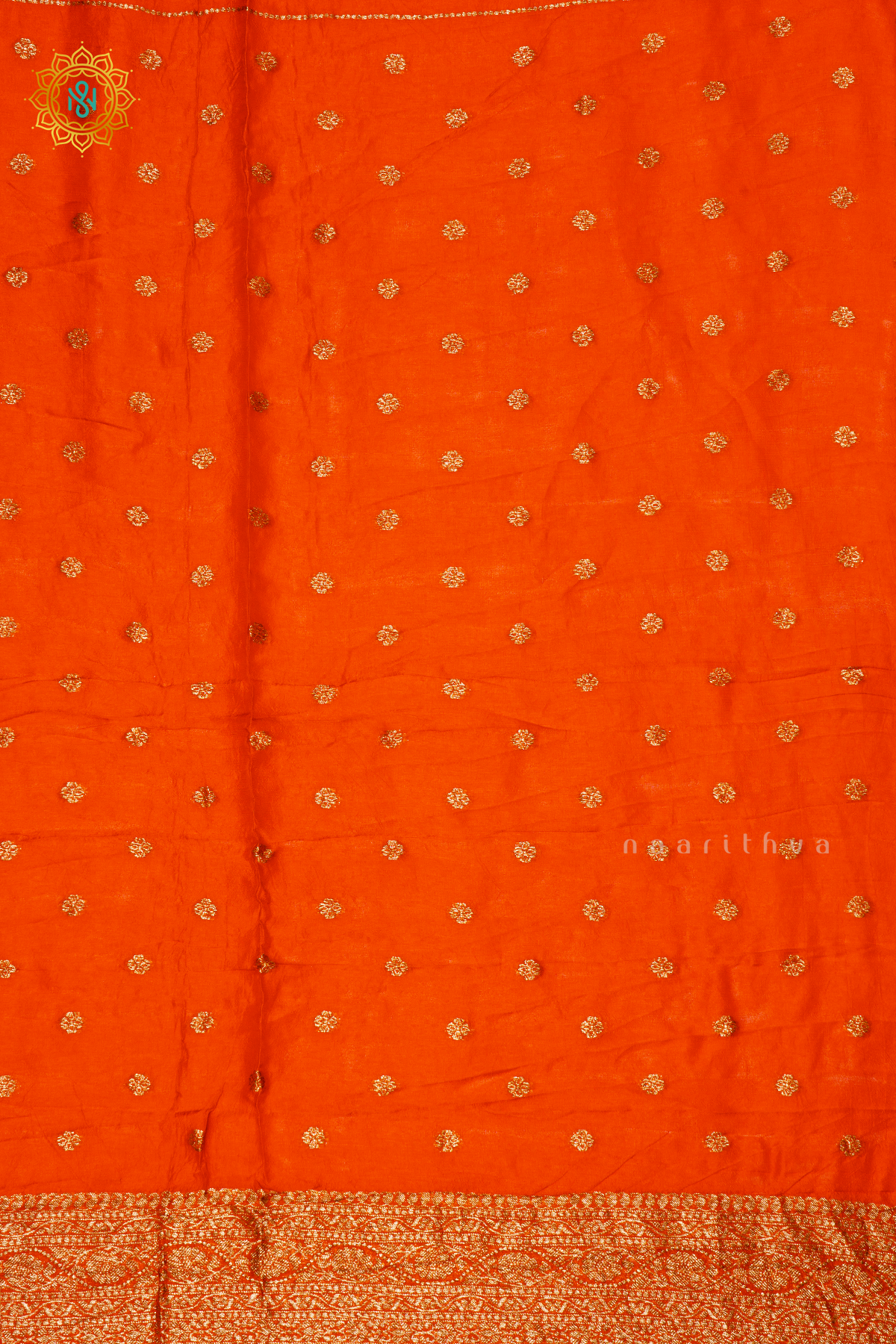 Orange Semi Tussar Silk Saree With Tie and Dye Bandini