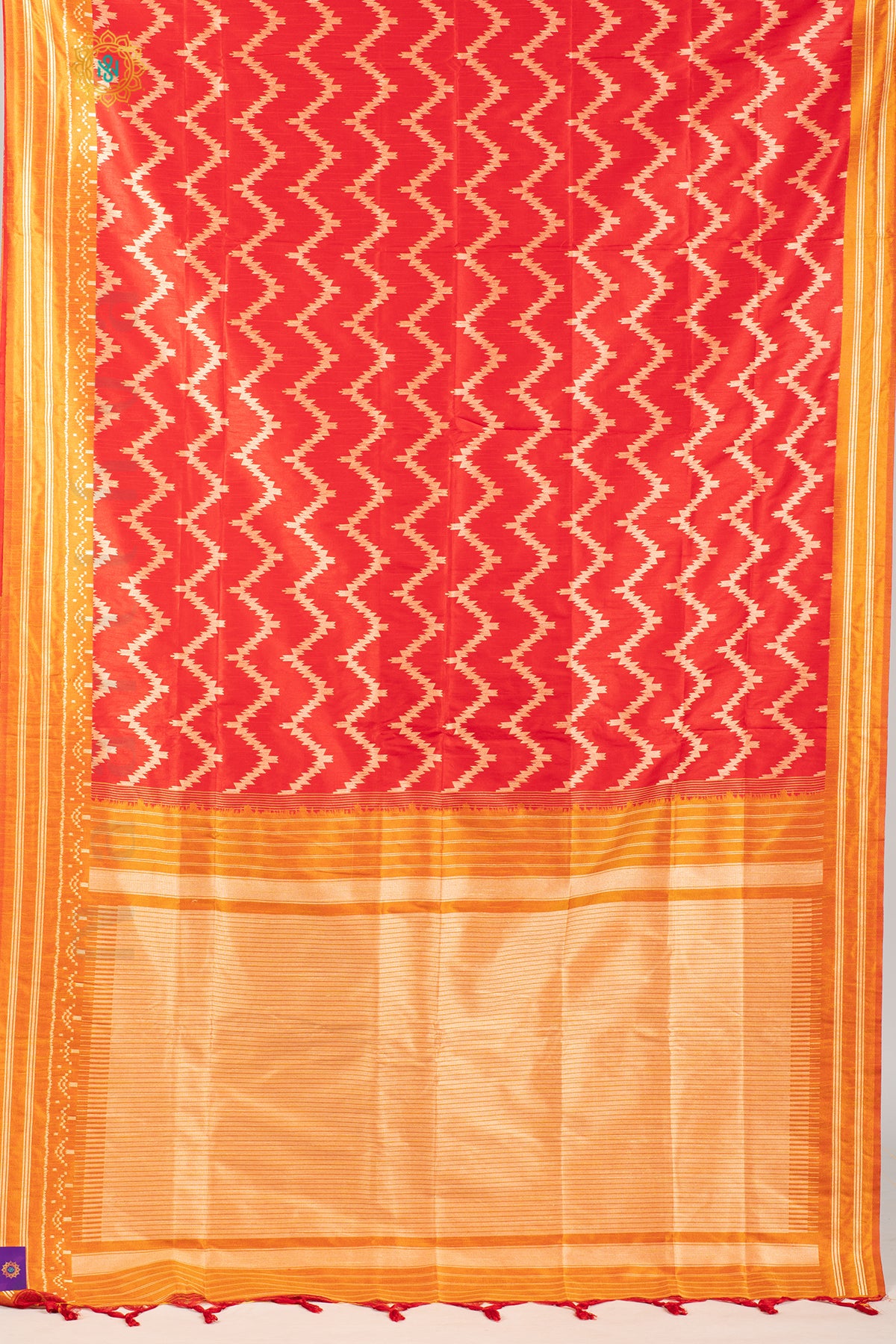 RED WITH YELLOW - SEMI RAW SILK WITH THREAD WOVEN IKAT WEAVES & CONTRAST BORDER