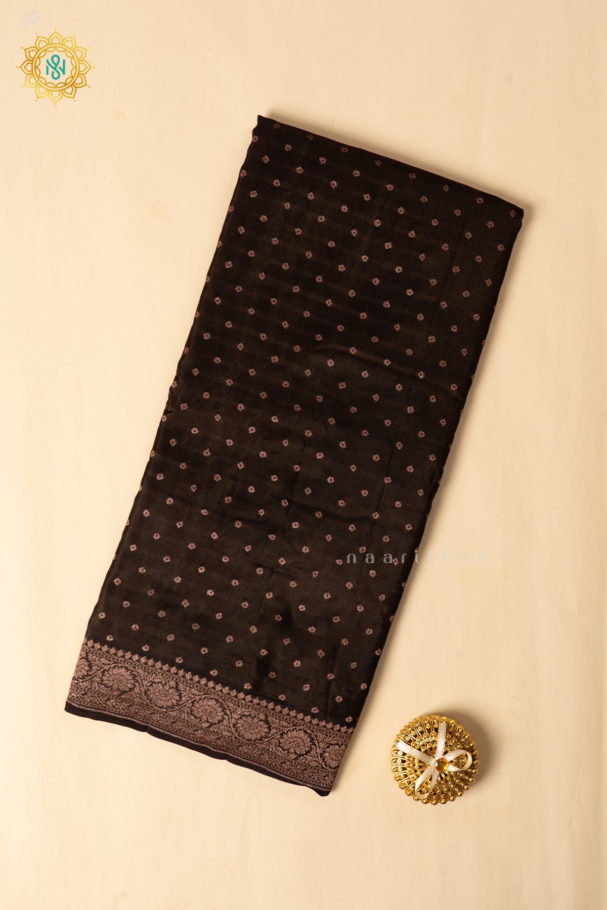 Brown Pure Banarasi Crepe Silk Allover Zari Geometric Weaves and Woven Border