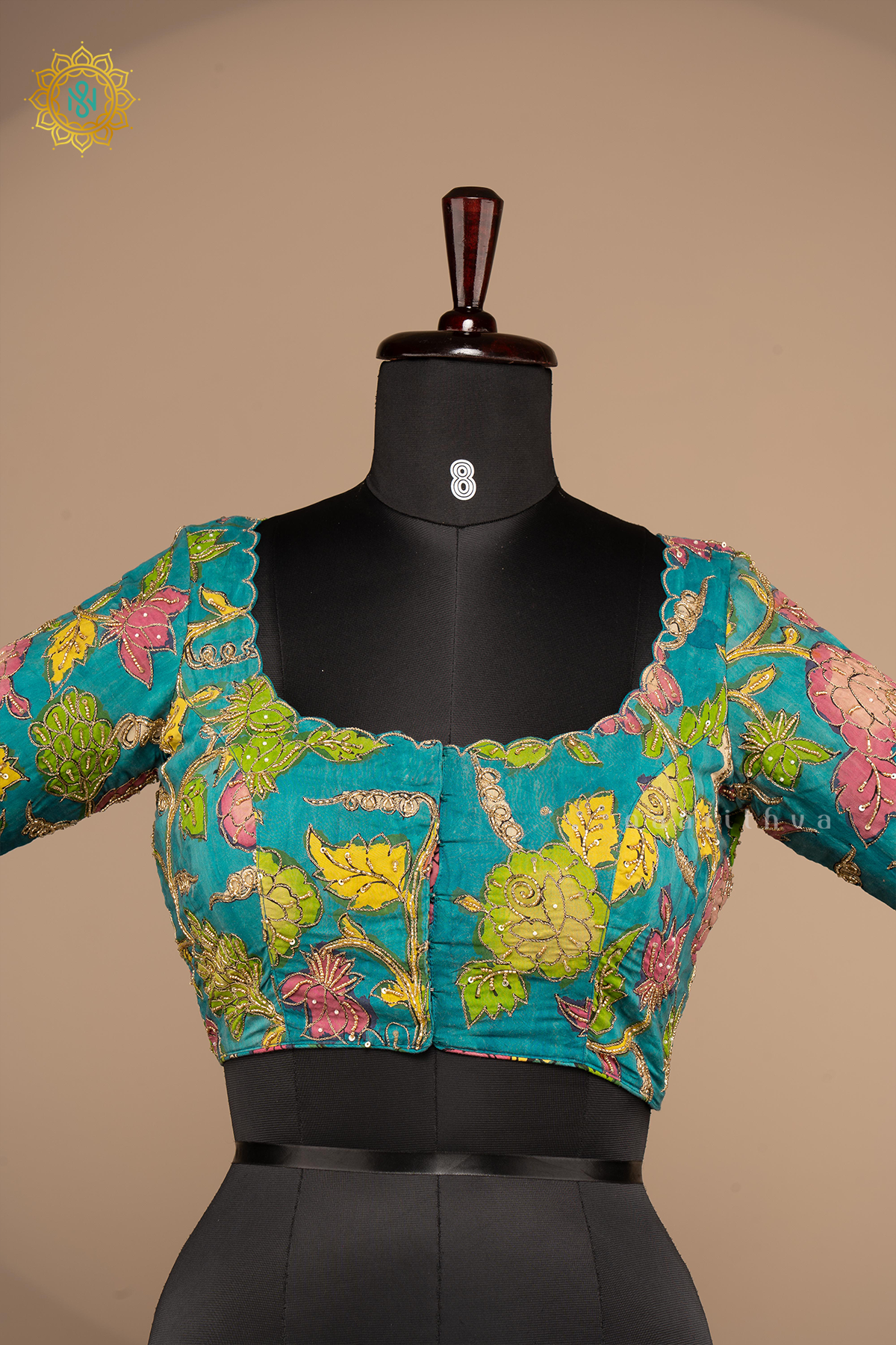 Aqua Blue - Pure Silk With Hand Painted Pen Kalamkari Readymade Blouse