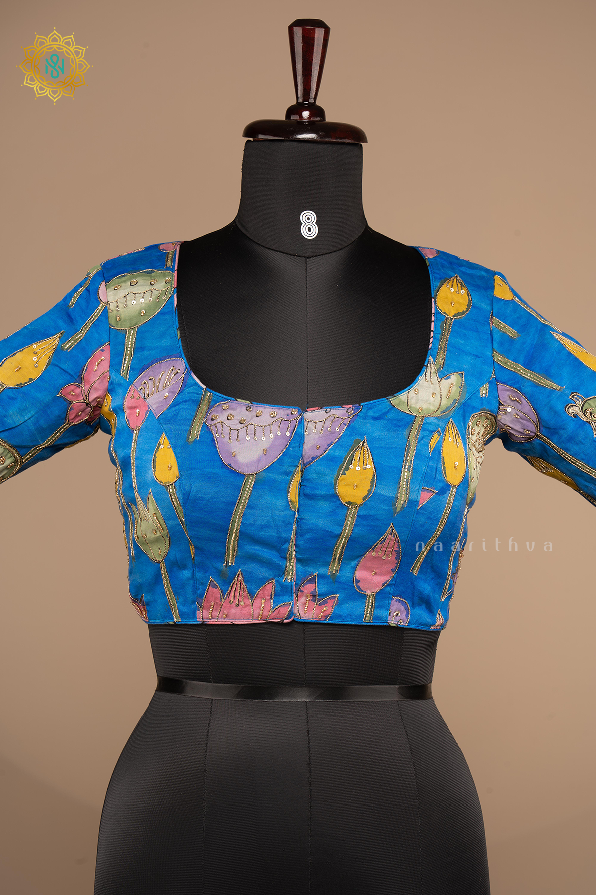 Sky Blue - Pure Silk With Hand Painted Pen Kalamkari Readymade Blouse
