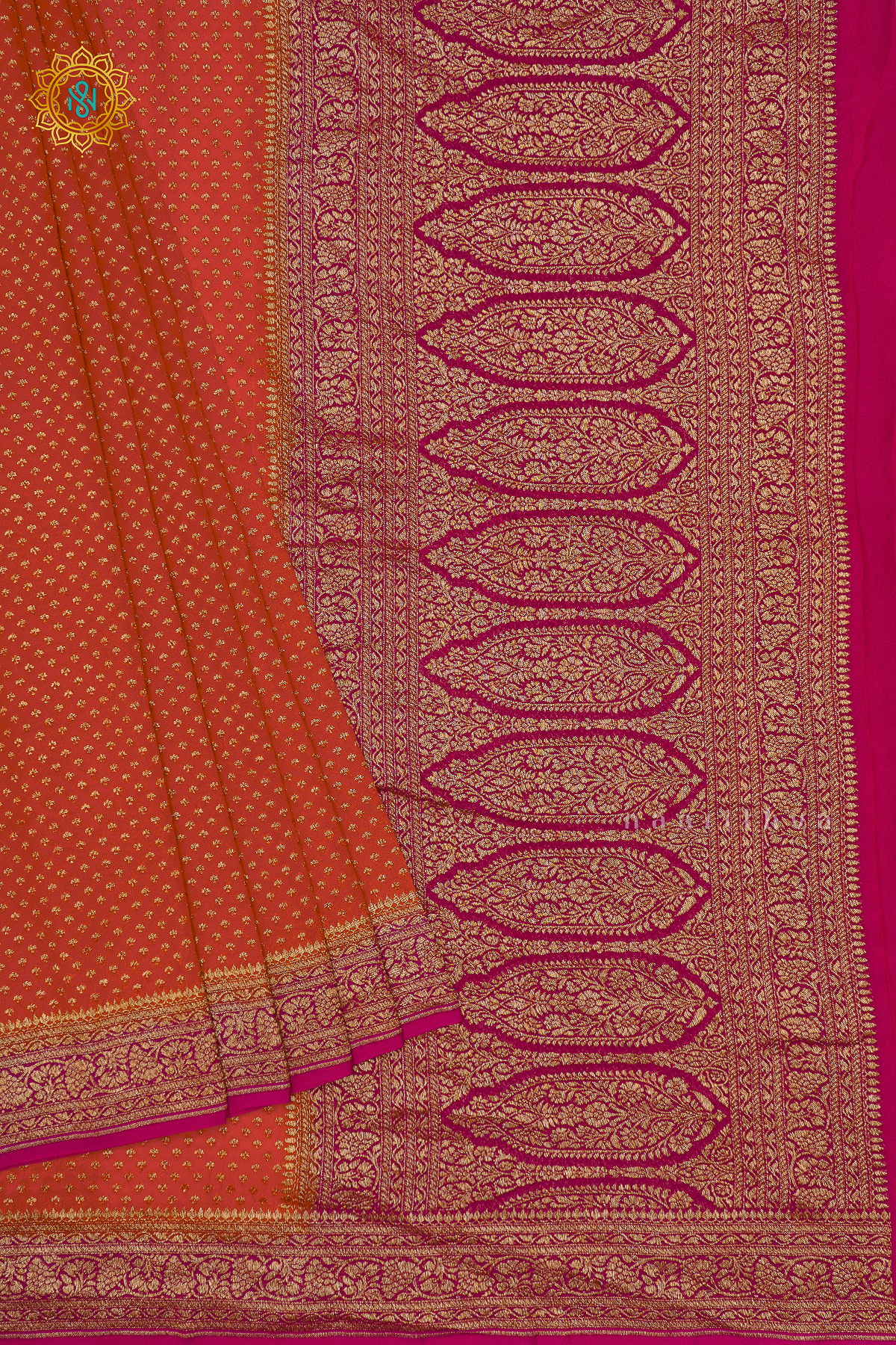 ORANGE WITH PINK - PURE BANARASI KHADDI GEORGETTE