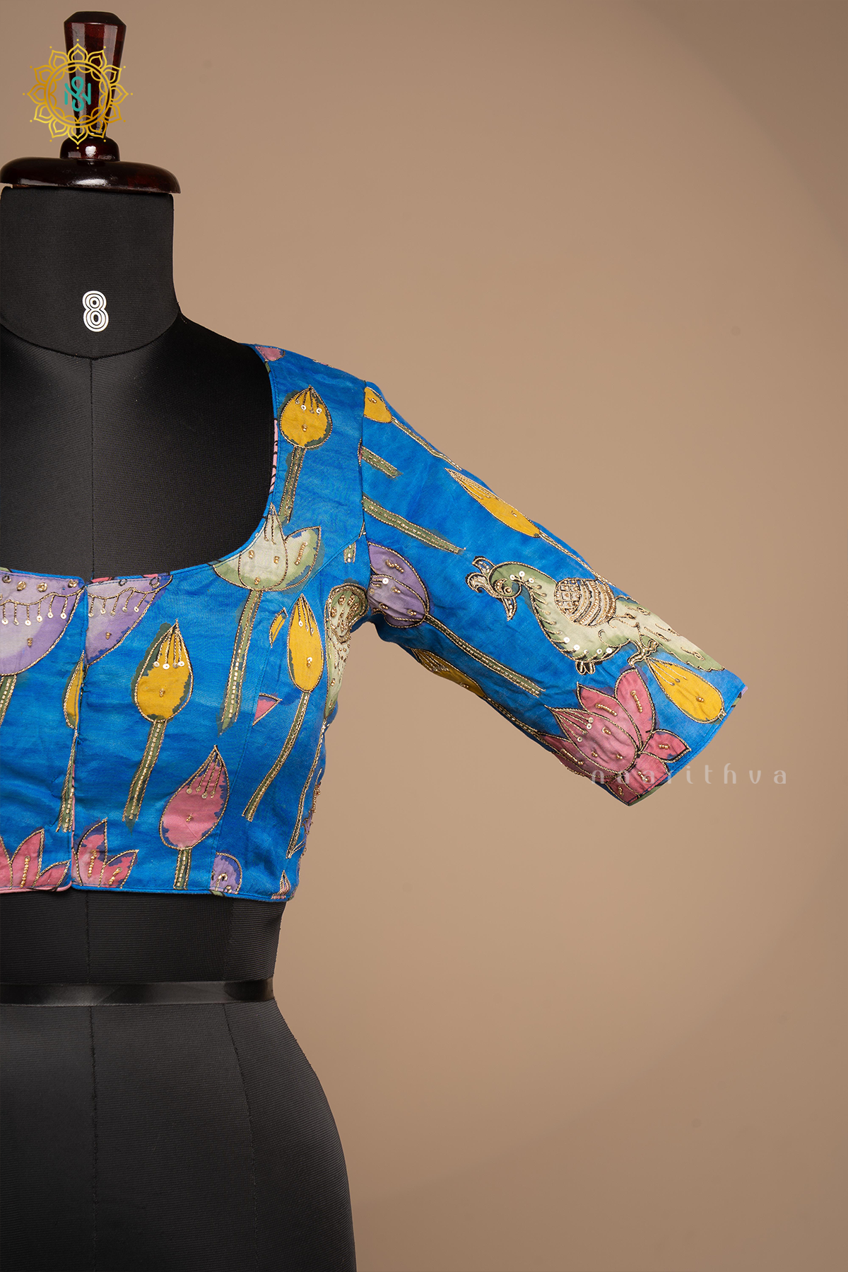 Sky Blue - Pure Silk With Hand Painted Pen Kalamkari Readymade Blouse