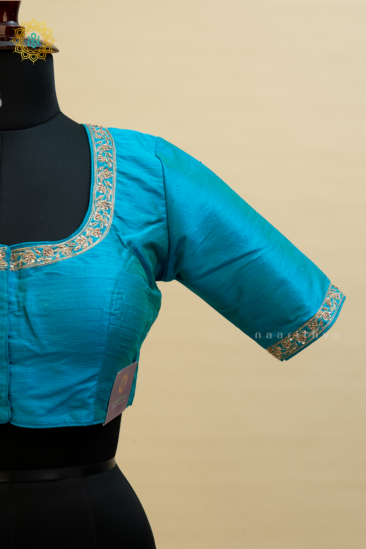 SKY BLUE - RAW SILK READYMADE BLOUSE