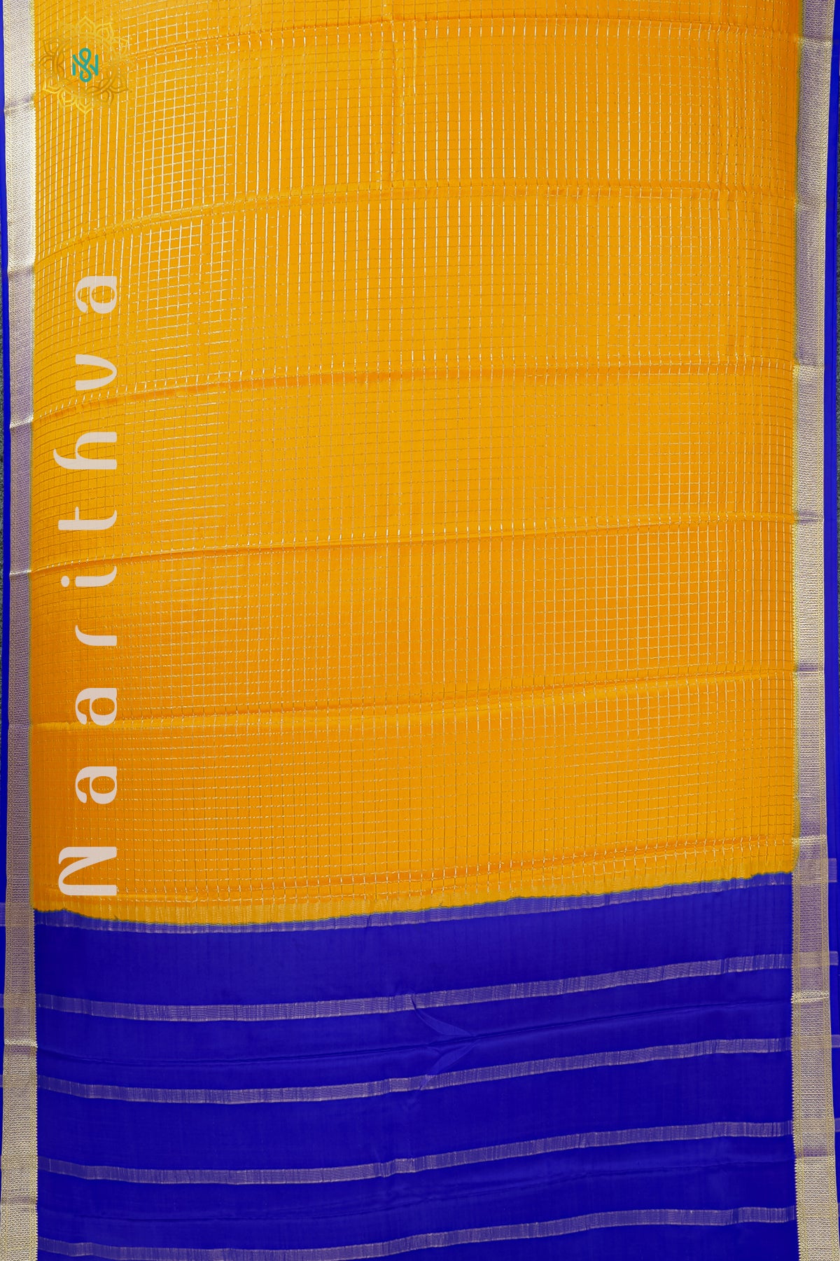 ORANGE WITH BLUE - PURE MYSORE CREPE SILK