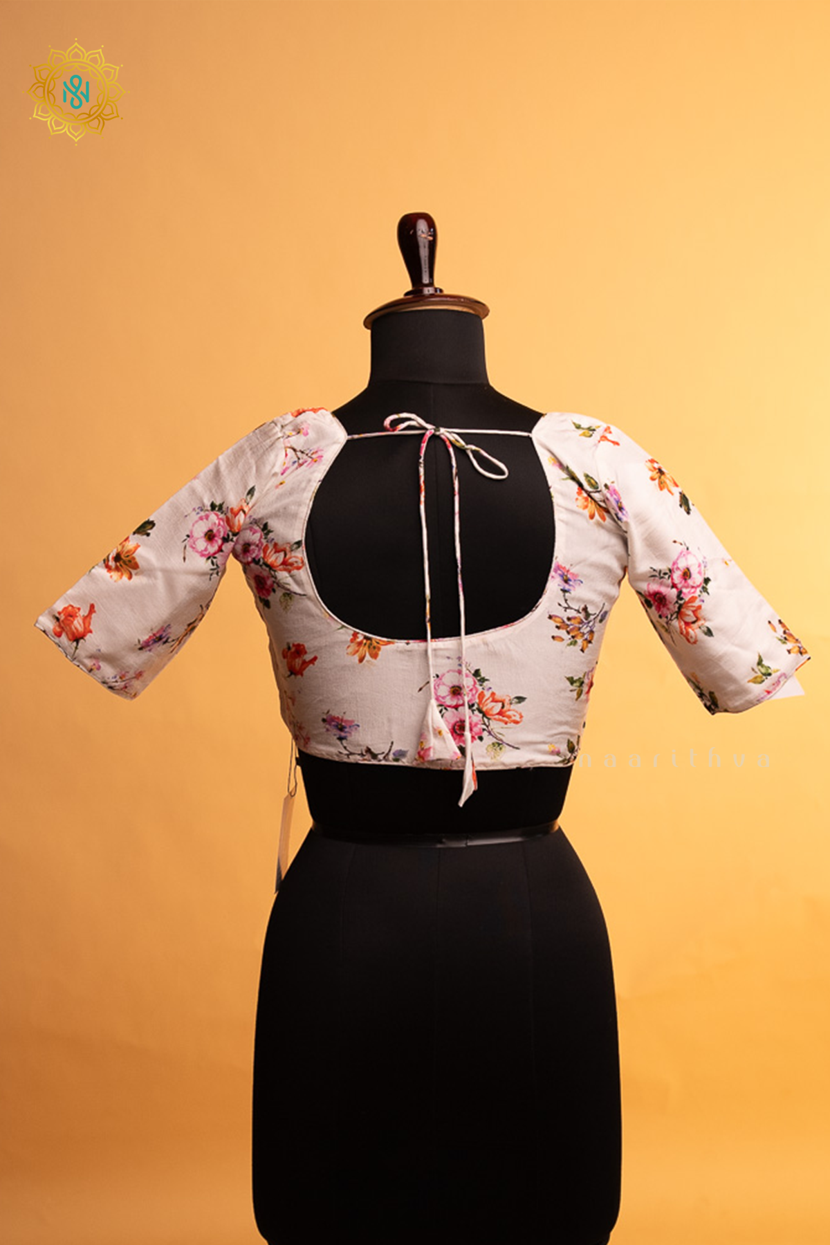 Off White Dola Silk Readymade Blouse With Floral Prints