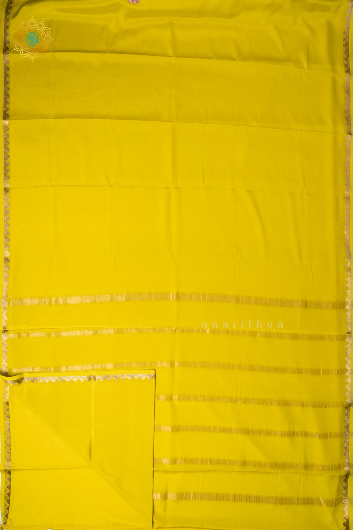 Lemon Yellow Pure Mysore Crepe Silk Plain Body and Zari Woven Butta Border
