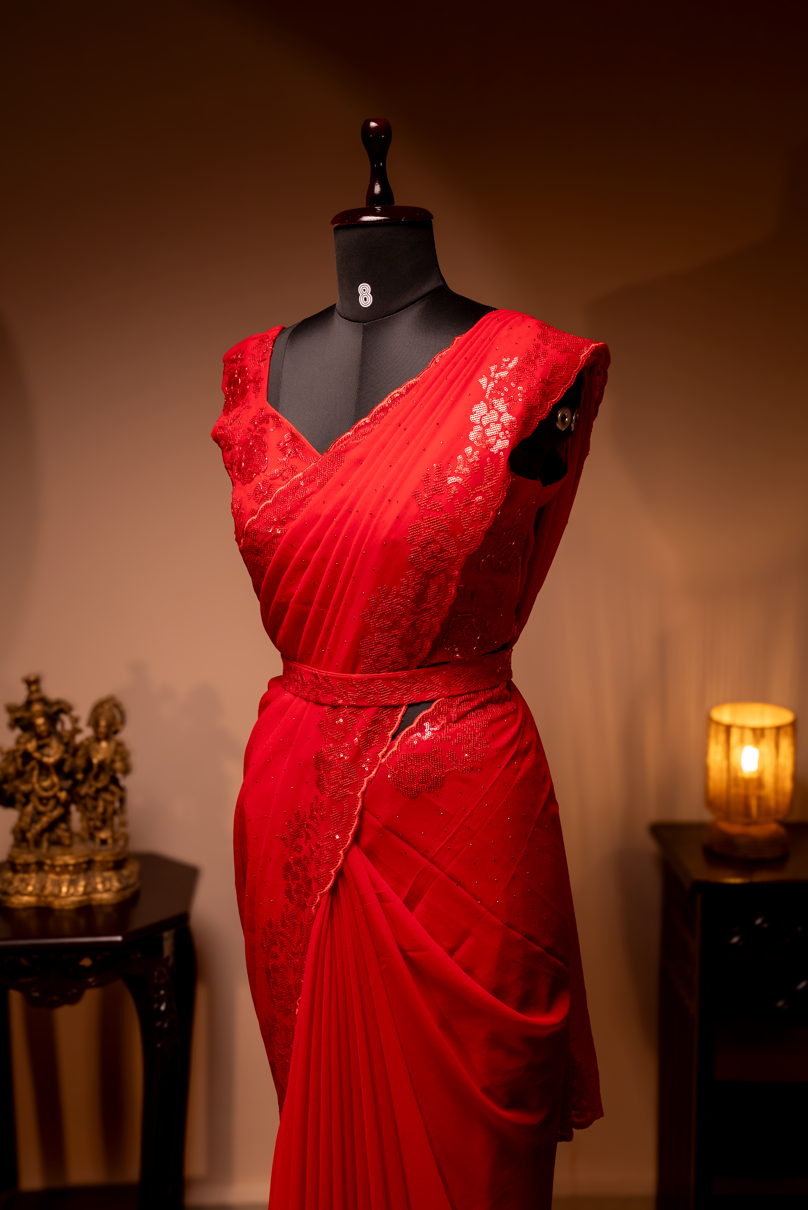 PRE BOOKING RED - DESIGNER GEORGETTE SAREE WITH READYMADE BLOUSE