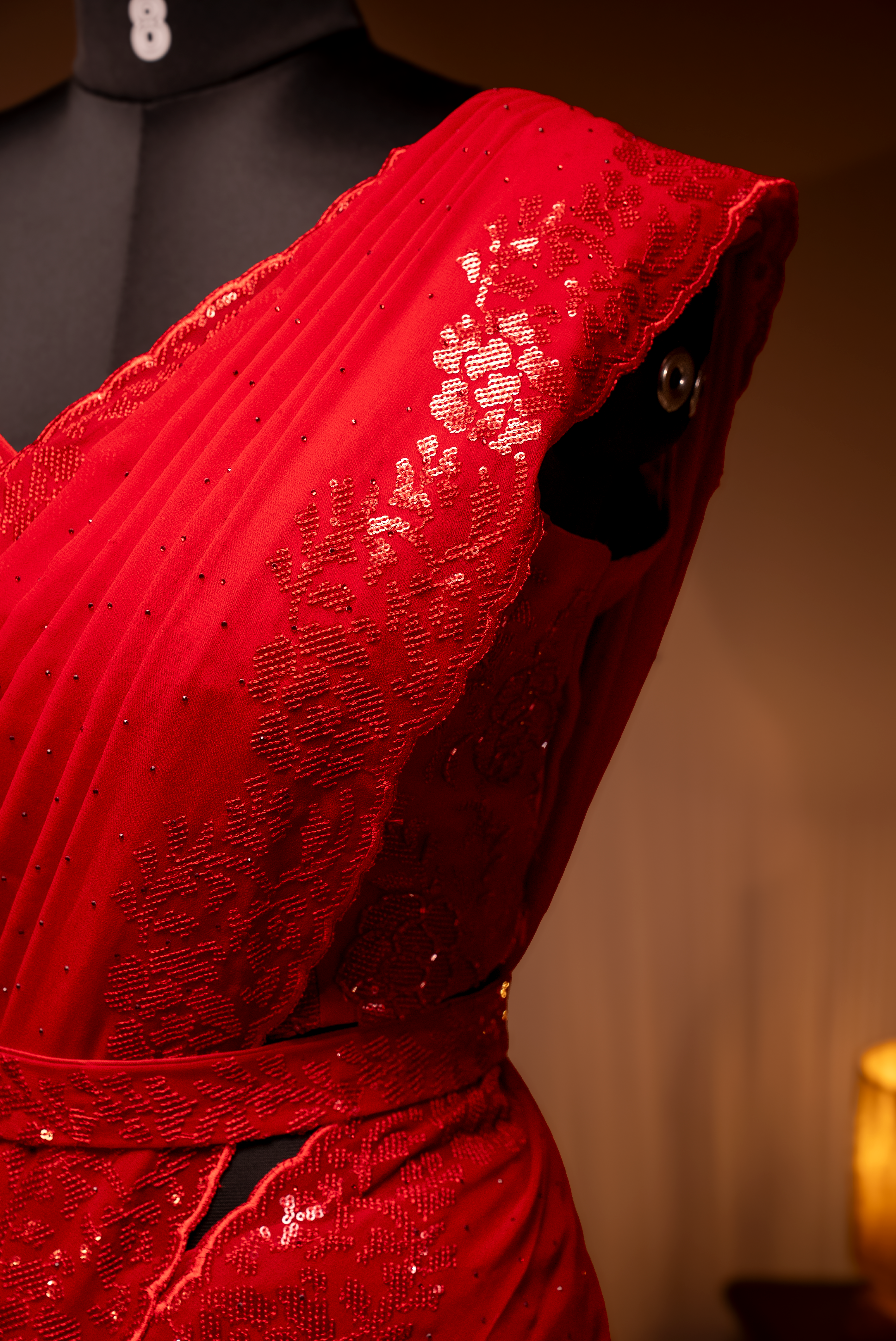 PRE BOOKING RED - DESIGNER GEORGETTE SAREE WITH READYMADE BLOUSE