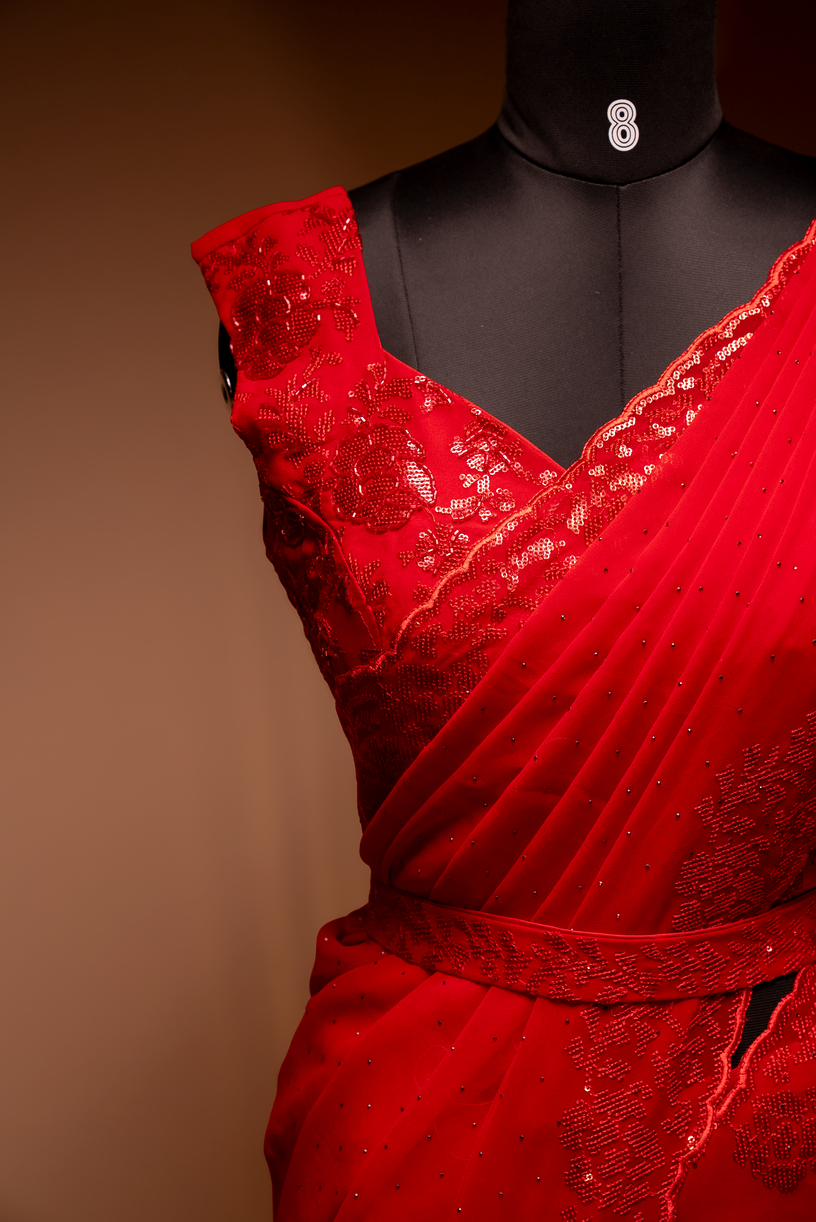 PRE BOOKING RED - DESIGNER GEORGETTE SAREE WITH READYMADE BLOUSE