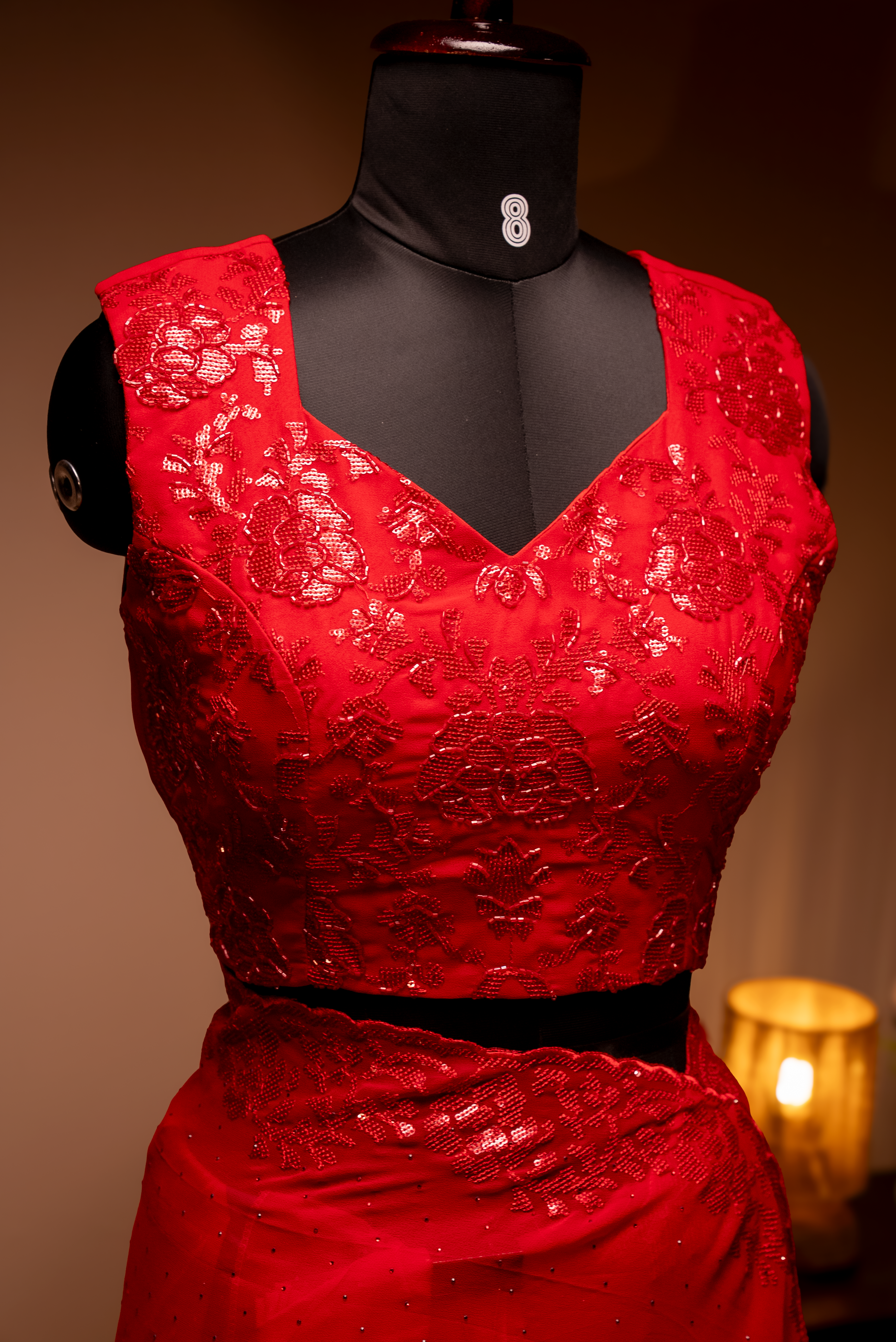 PRE BOOKING RED - DESIGNER GEORGETTE SAREE WITH READYMADE BLOUSE