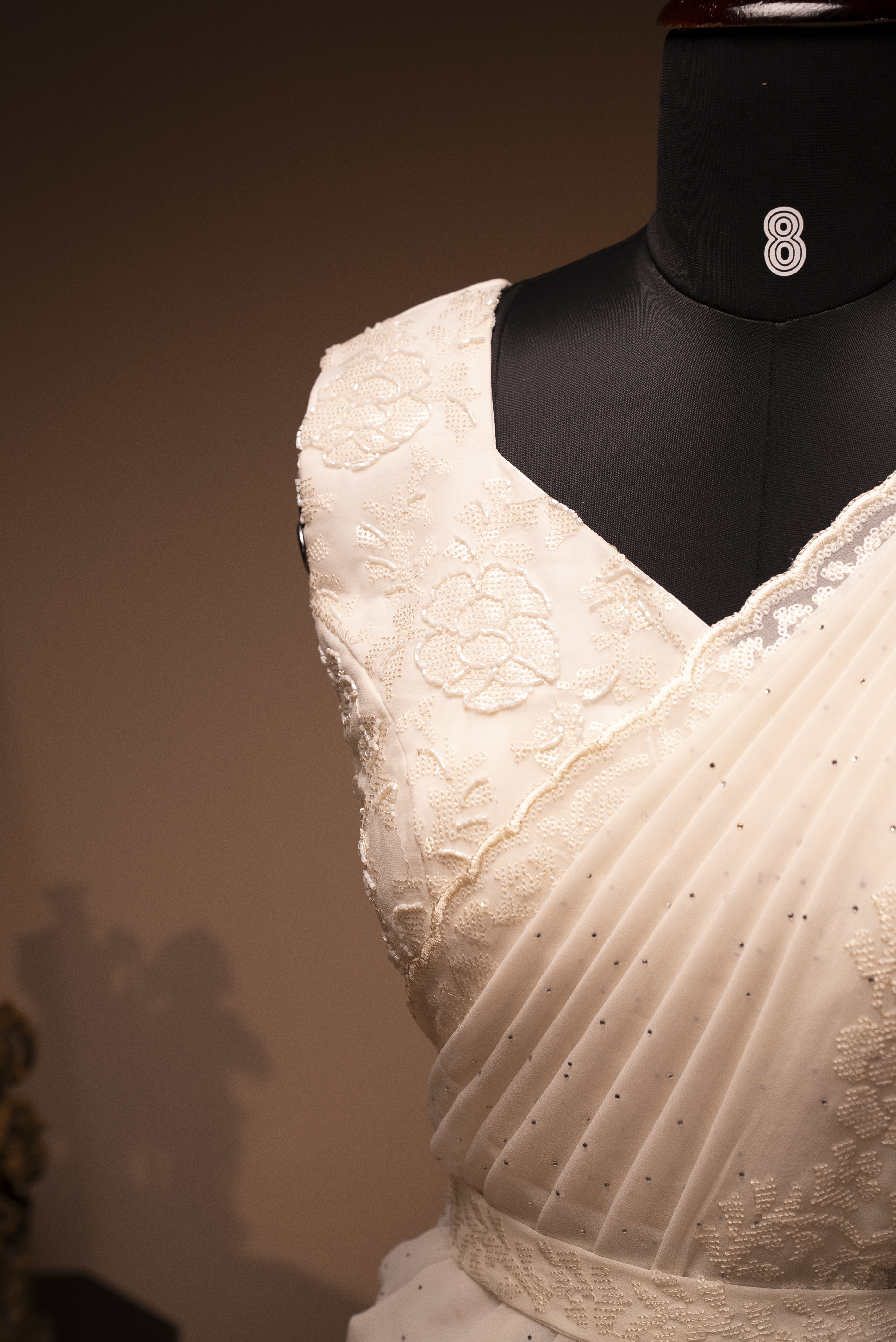 WHITE- DESIGNER GEORGETTE SAREE WITH READYMADE BLOUSE