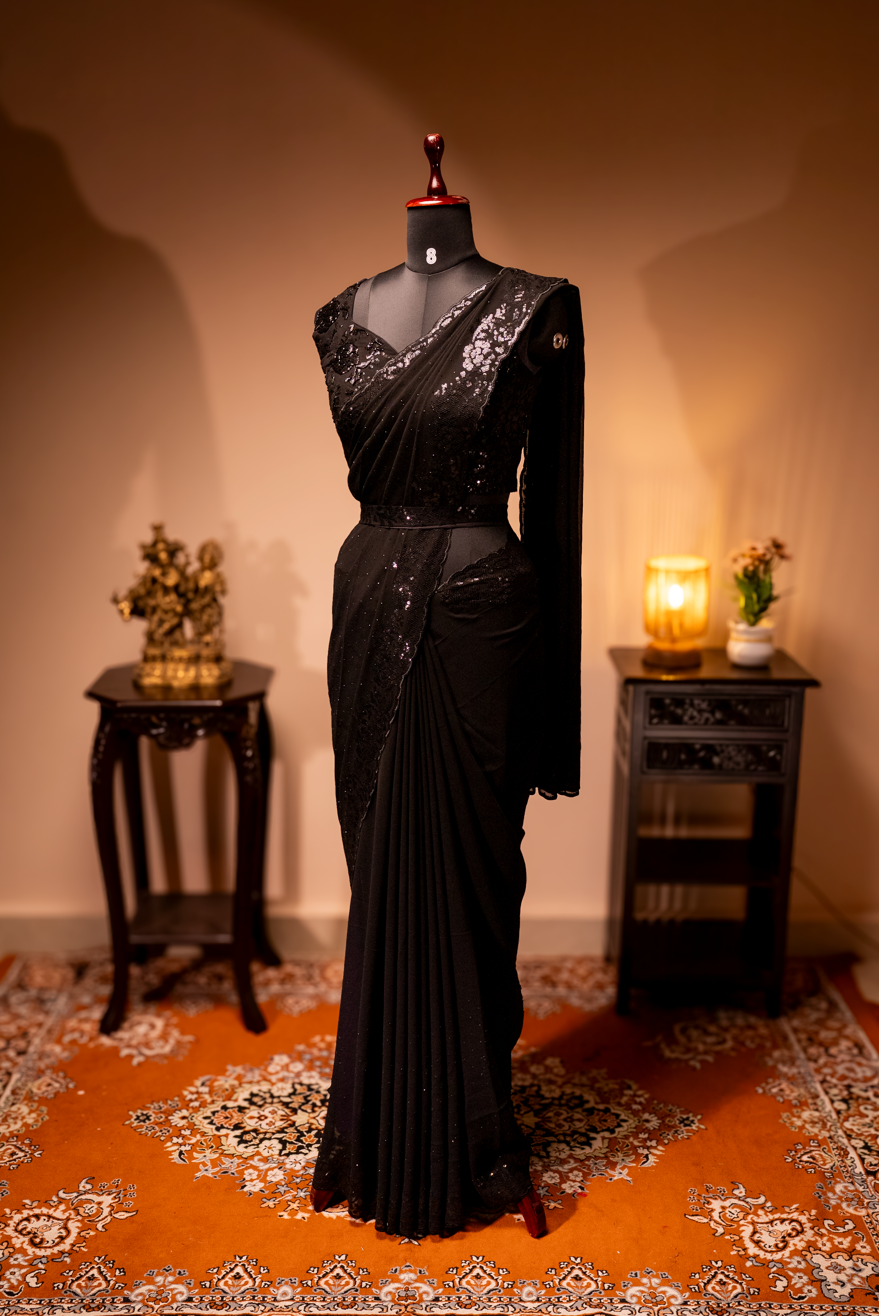 BLACK - DESIGNER GEORGETTE SAREE WITH READYMADE BLOUSE