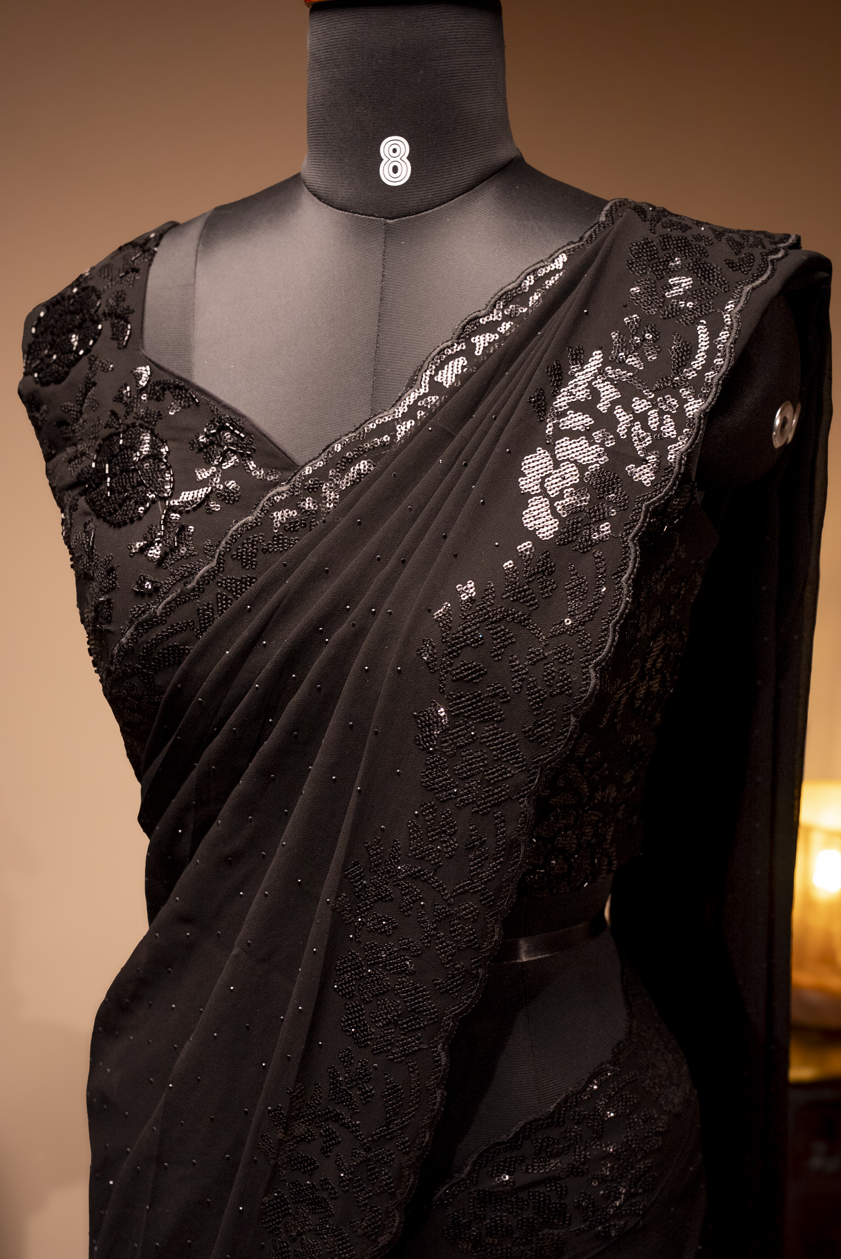 BLACK - DESIGNER GEORGETTE SAREE WITH READYMADE BLOUSE