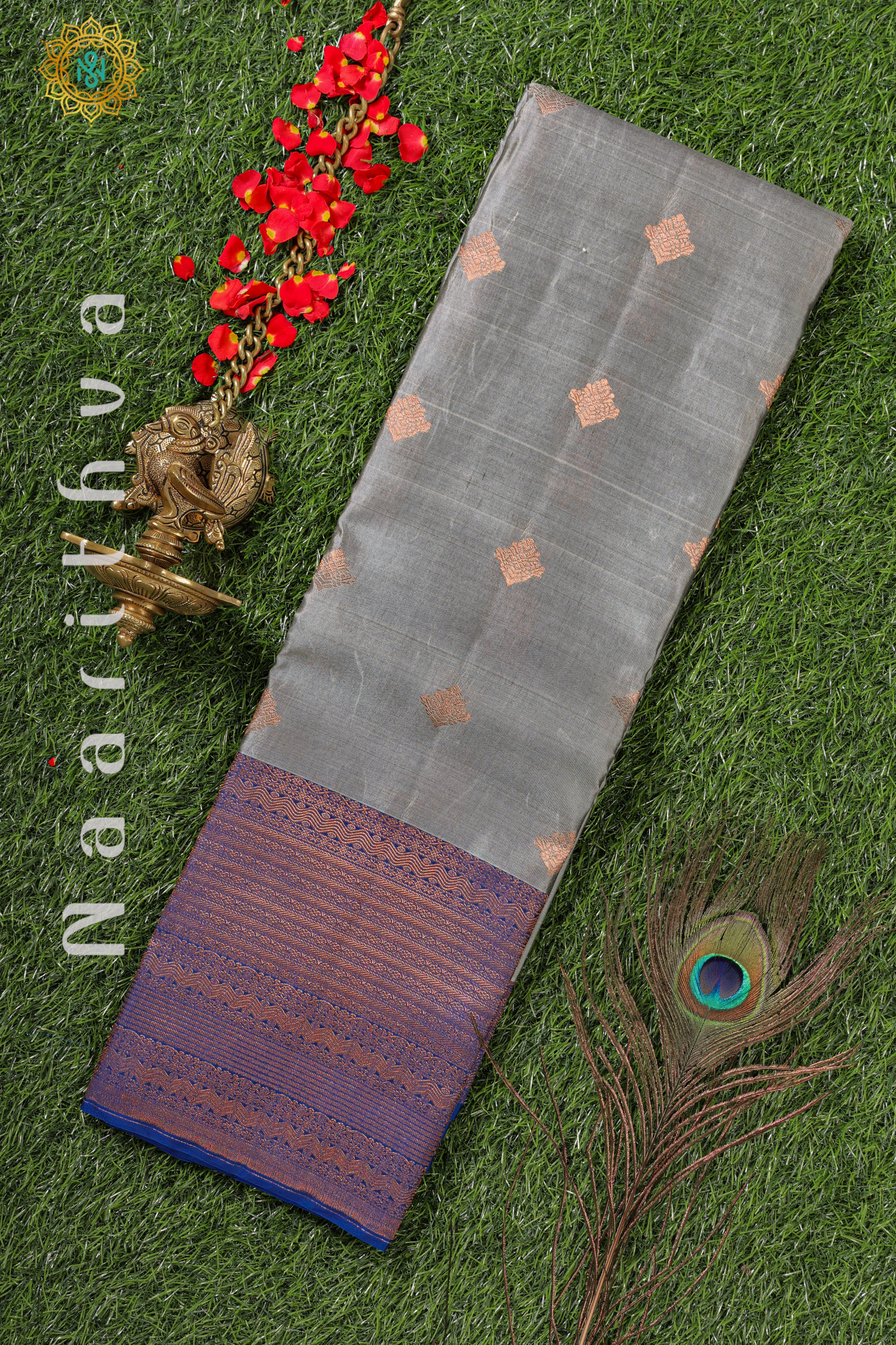 GREY WITH BLUE - KANJIVARAM PURE MIX