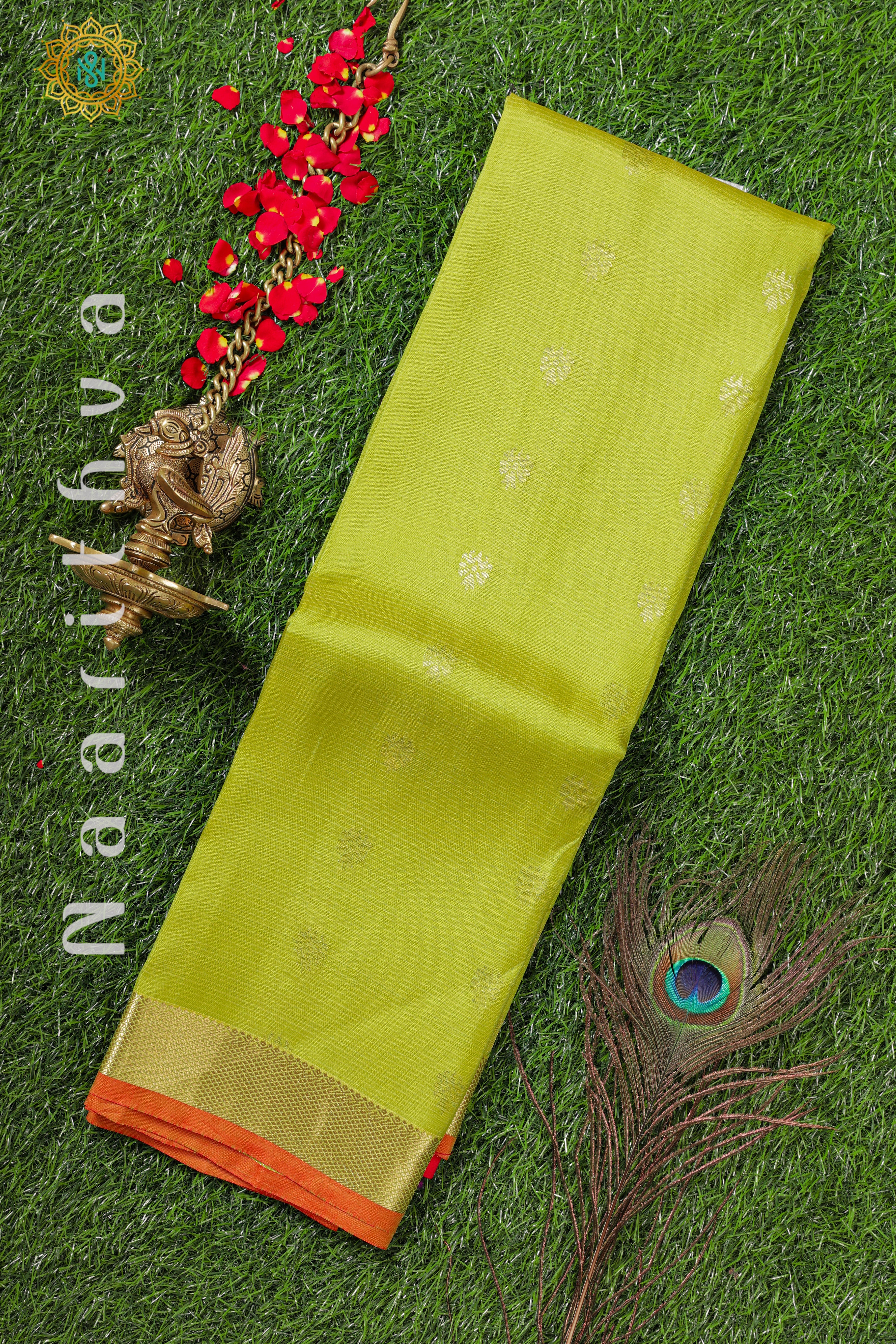 GREEN WITH PINKISH ORANGE - KANJIVARAM PURE MIX