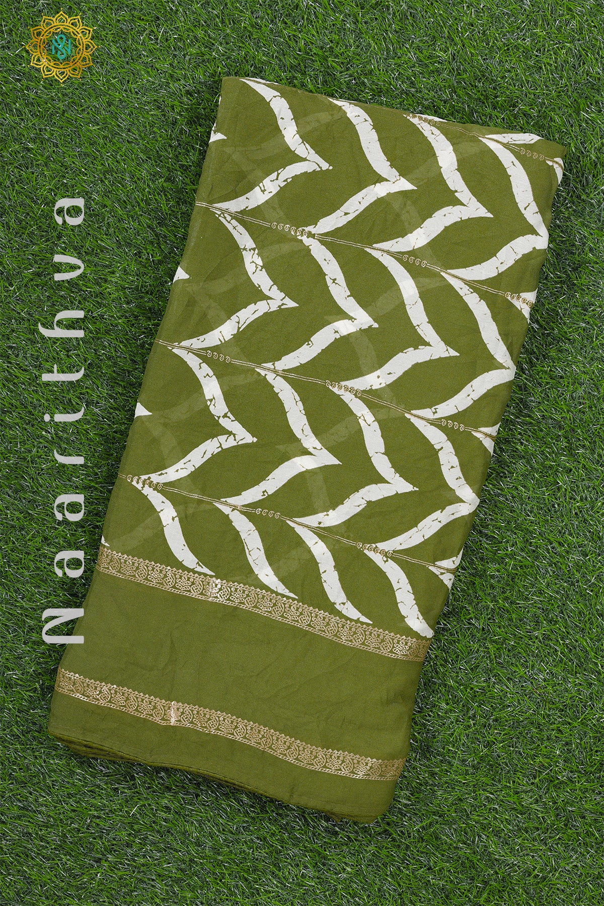 GREEN - CRUSHED CHIFFON WITH FOIL PRINT
