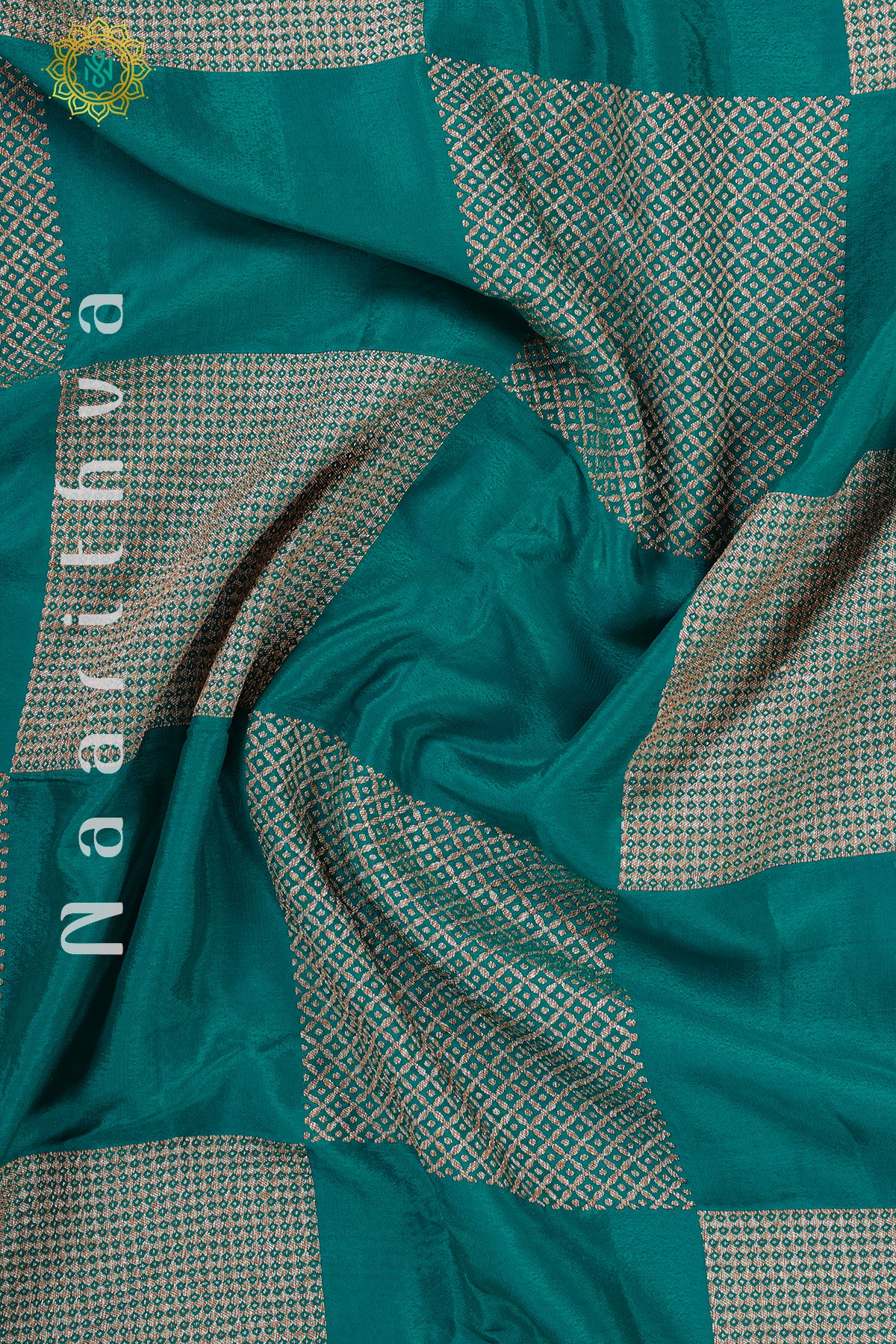 TEAL GREEN WITH PINK - PURE BANARASI CREPE SILK