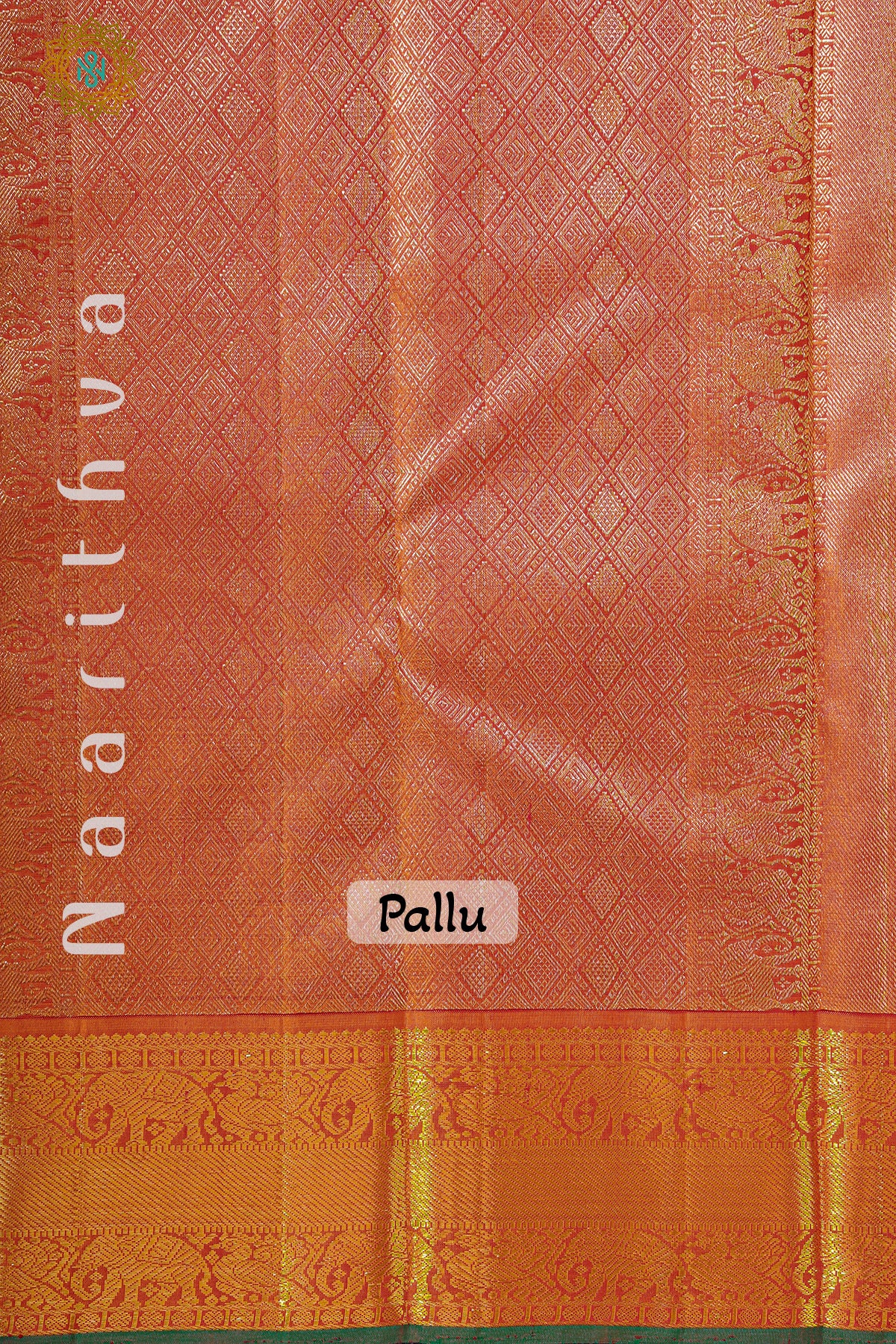 REDDISH ORANGE WITH GREEN - PURE KANJIVARAM SILK