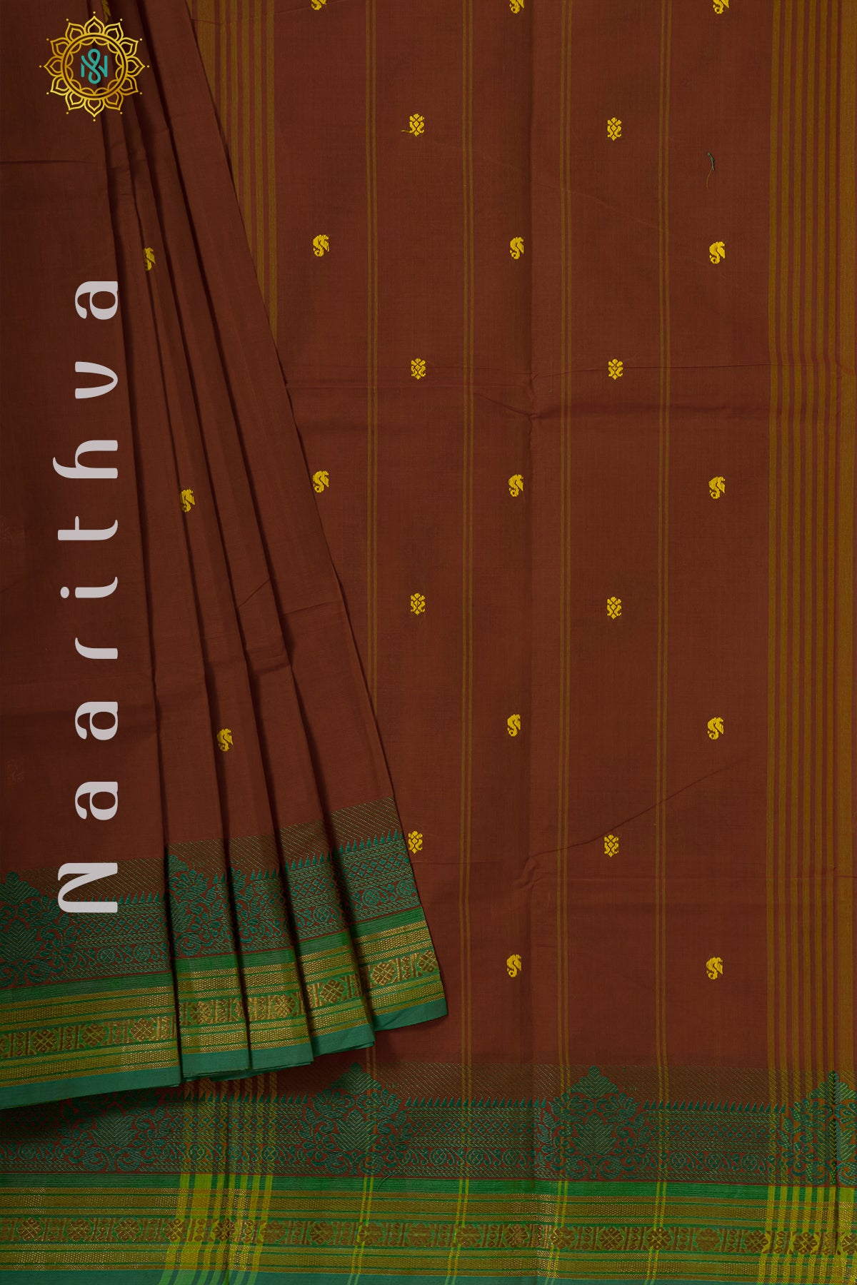 BROWN WITH GREEN - CHETTINAD COTTON