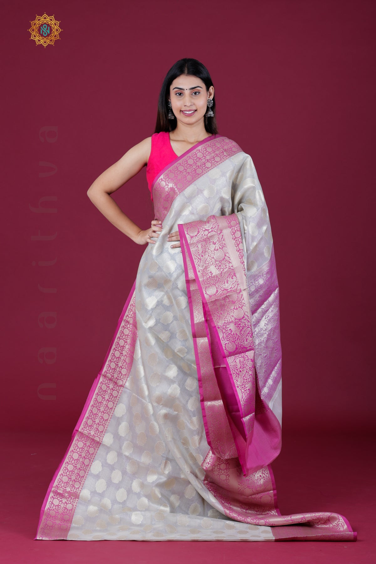 SILVER WITH PINK - SEMI TISSUE SILK