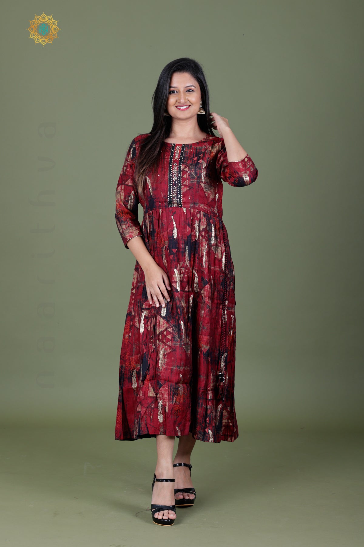 MAROON WITH BLACK - CASUAL WEAR ONE PIECE KURTI
