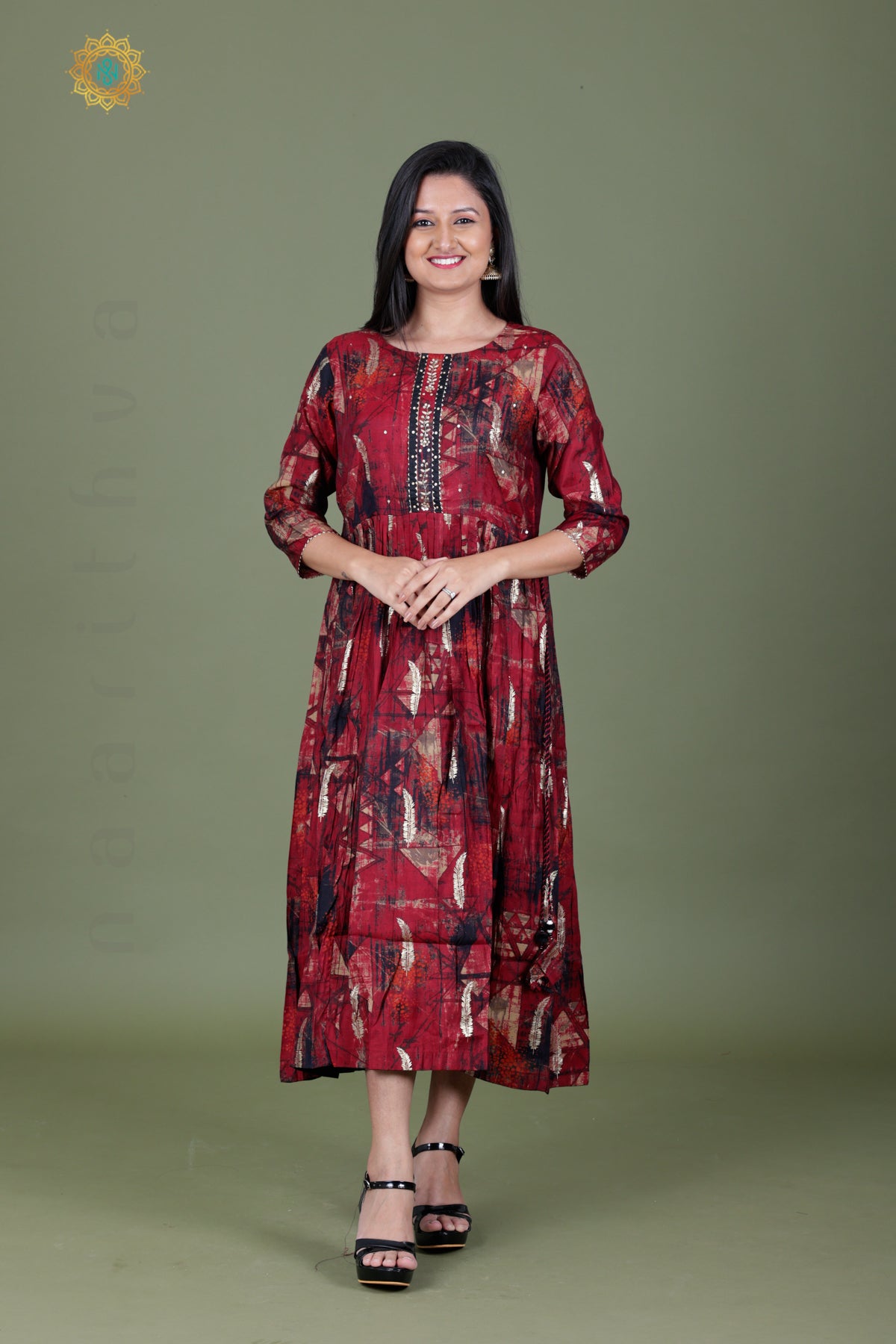 MAROON WITH BLACK - CASUAL WEAR ONE PIECE KURTI