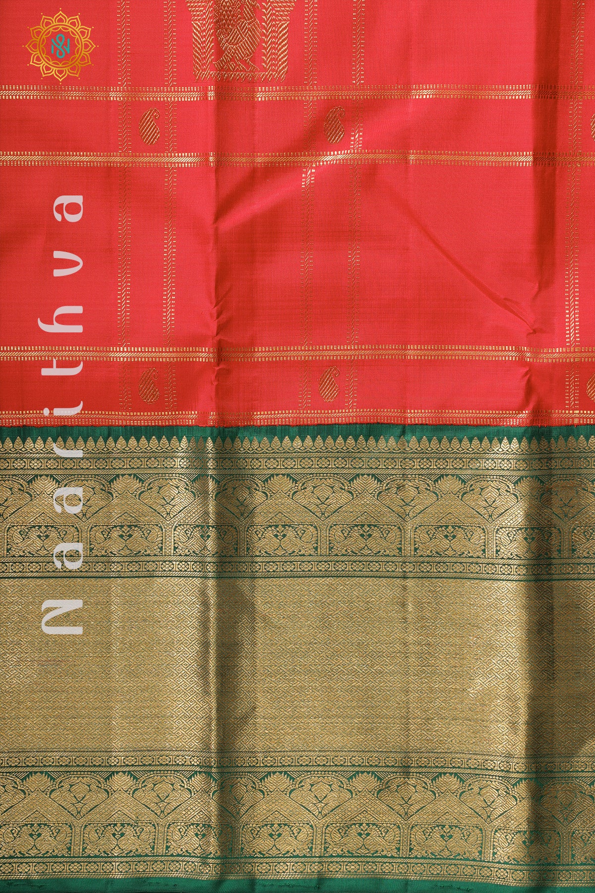 RED WITH GREEN - PURE KANJIVARAM SILK WITH PURE ZARI