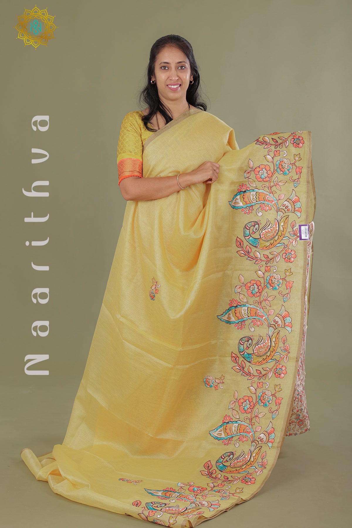 YELLOW - KOTA TISSUE WITH APPLIQUE WORK