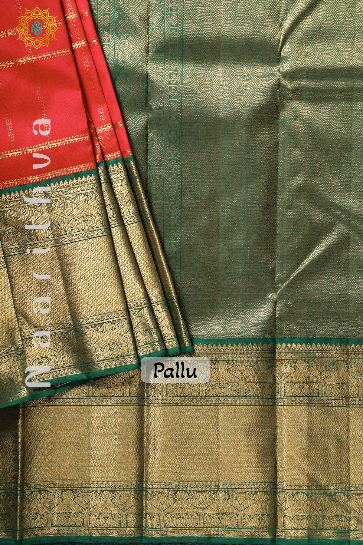 RED WITH GREEN - PURE KANJIVARAM SILK WITH PURE ZARI