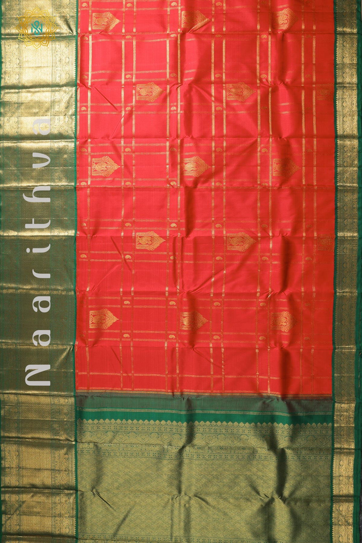 RED WITH GREEN - PURE KANJIVARAM SILK WITH PURE ZARI