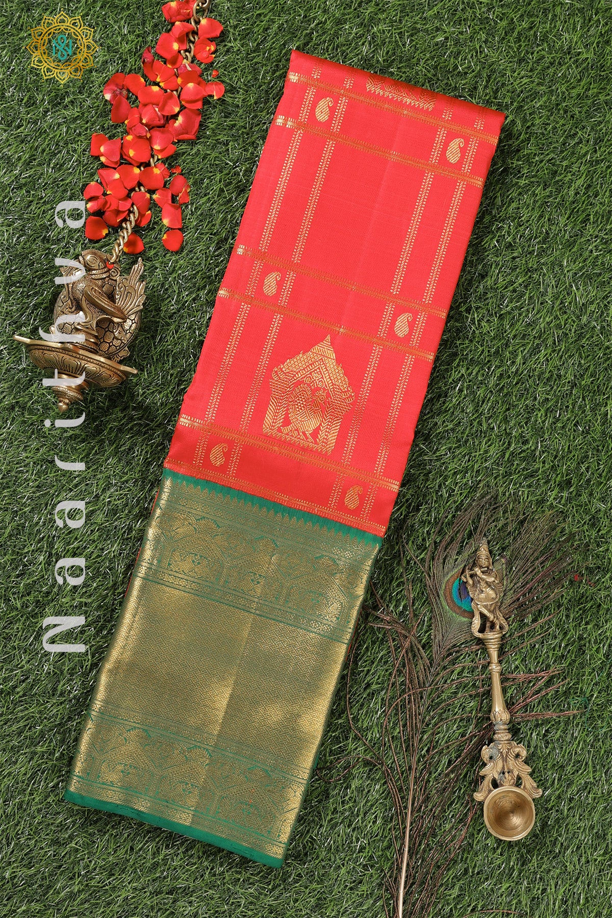 RED WITH GREEN - PURE KANJIVARAM SILK WITH PURE ZARI