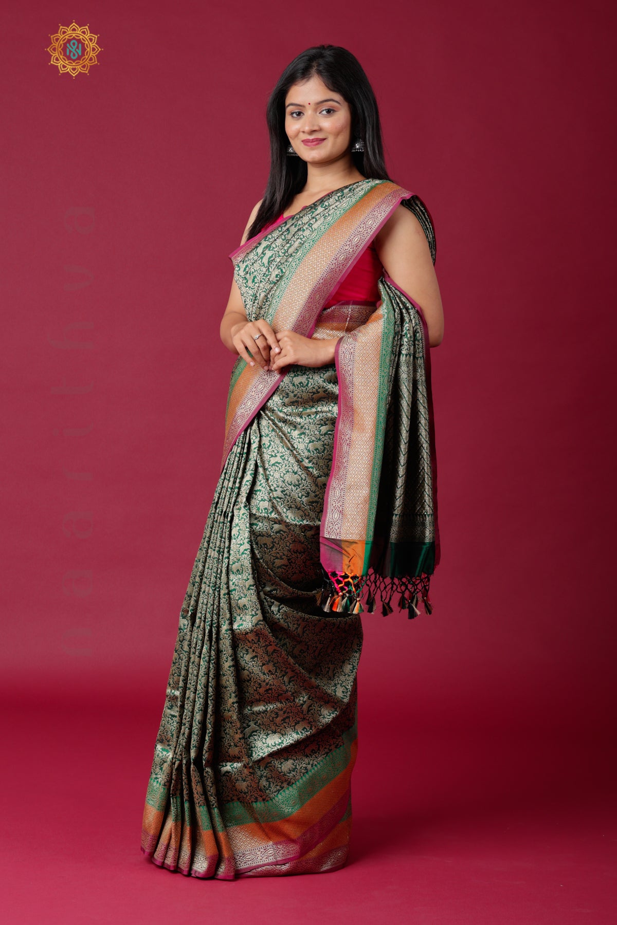 GREEN - SEMI KATAN SILK WITH ANTIQUE ZARI WEAVES ALLOVER