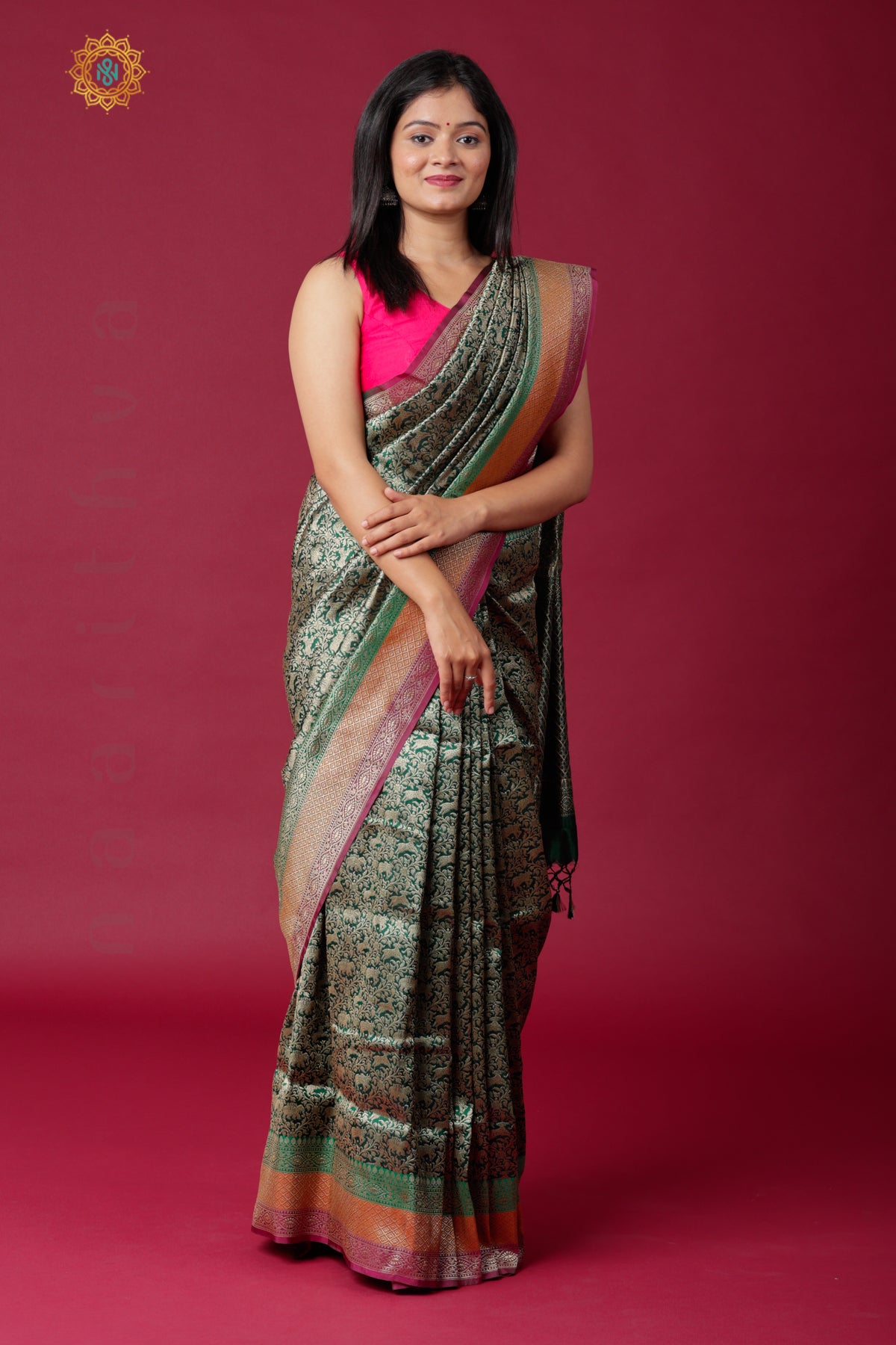 GREEN - SEMI KATAN SILK WITH ANTIQUE ZARI WEAVES ALLOVER