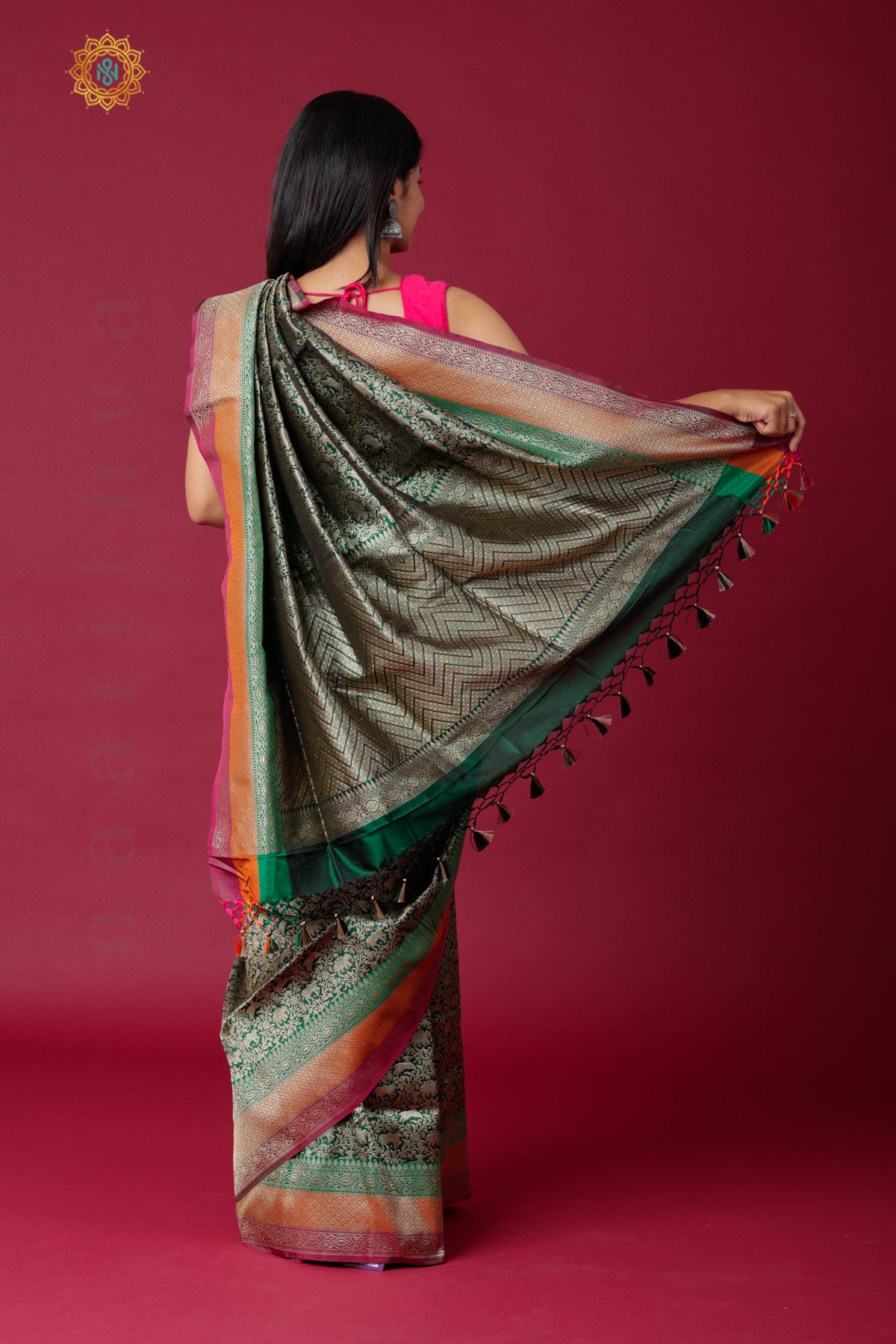 GREEN - SEMI KATAN SILK WITH ANTIQUE ZARI WEAVES ALLOVER