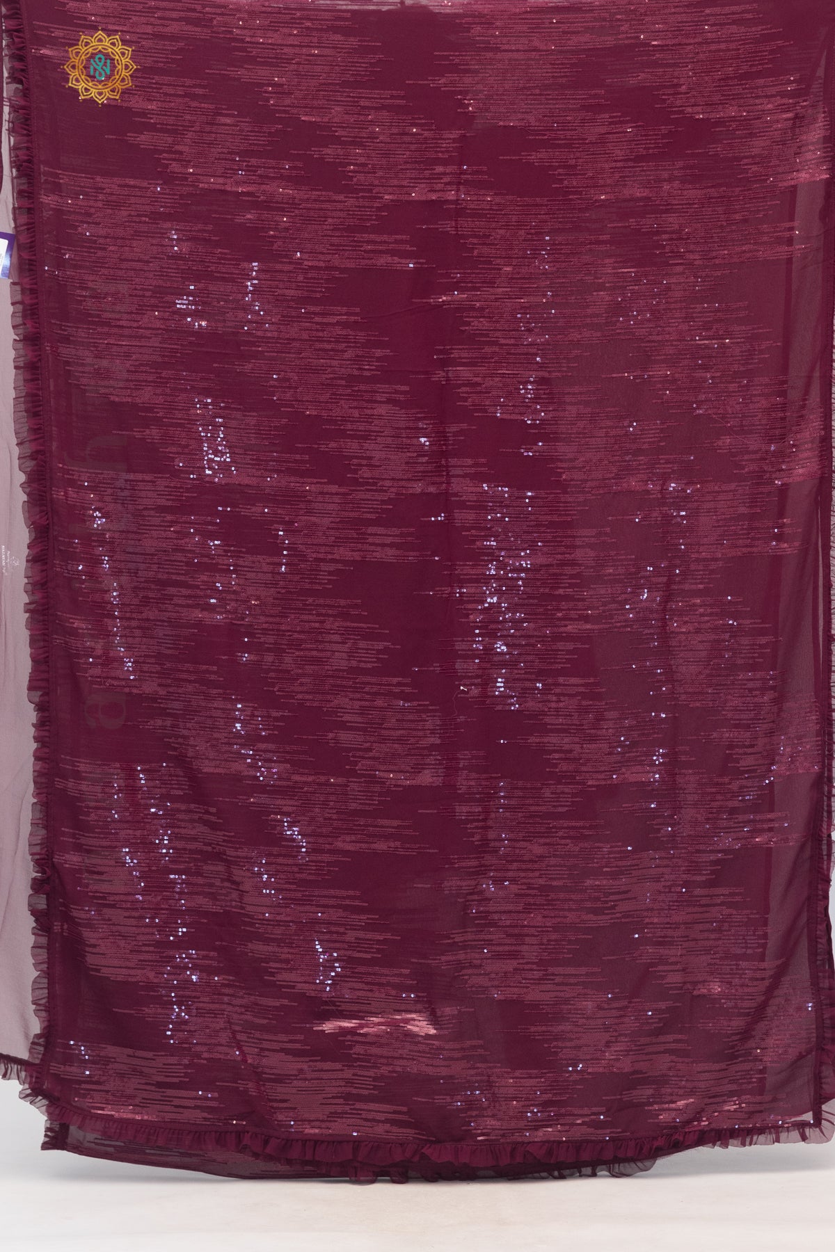 WINE - DESIGNER GEORGETTE WITH SEQUINS WORK & PLEATED BORDER