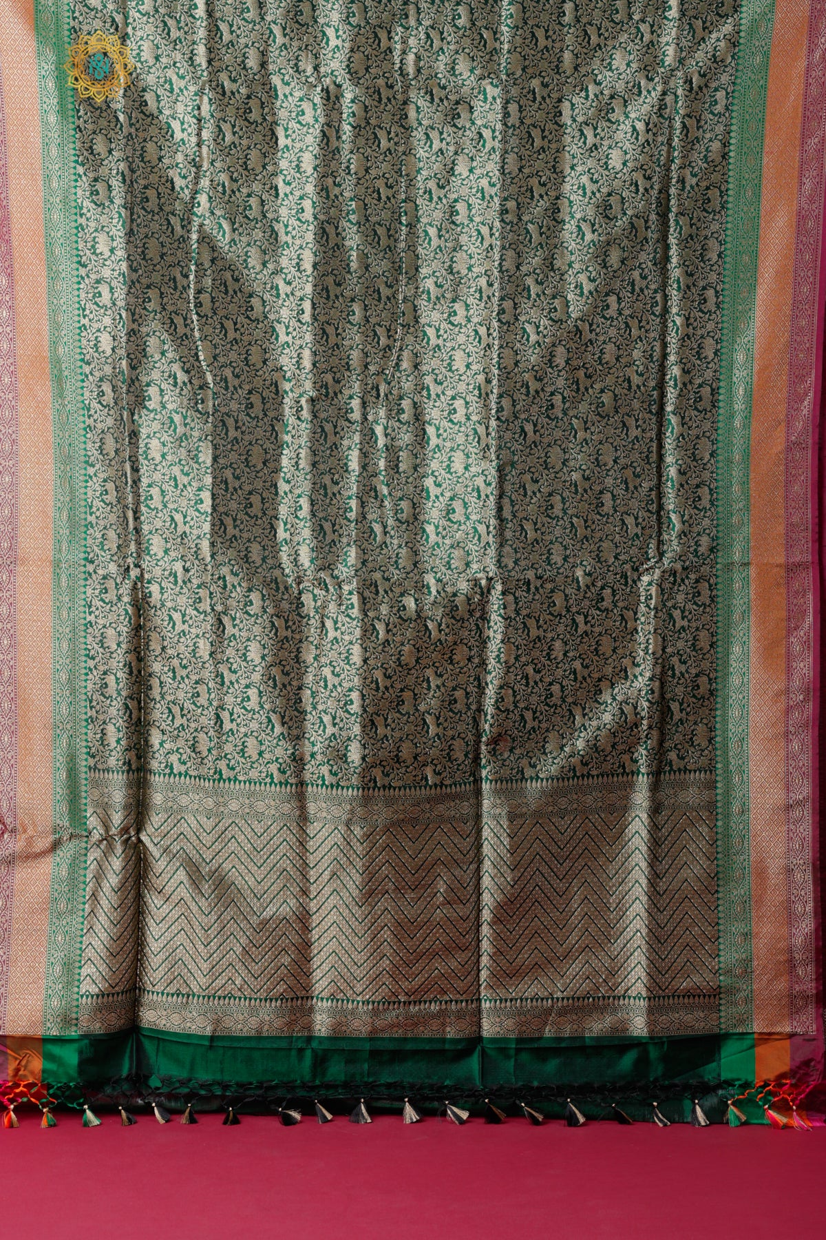 GREEN - SEMI KATAN SILK WITH ANTIQUE ZARI WEAVES ALLOVER